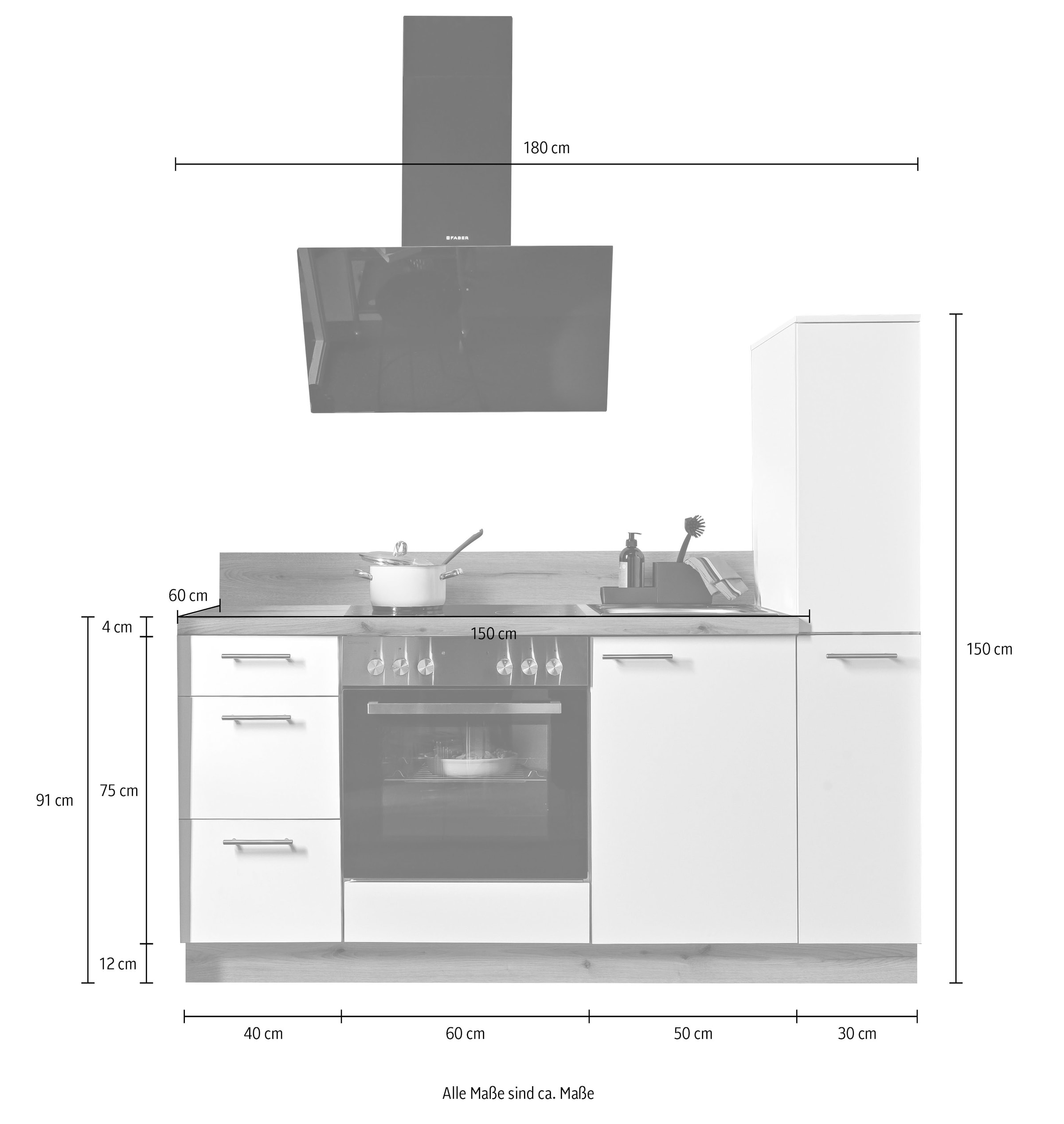 KOCHSTATION Küche »Scafa« vormontiert, wahlweise mit E-Geräten, Stellbreite 180 cm