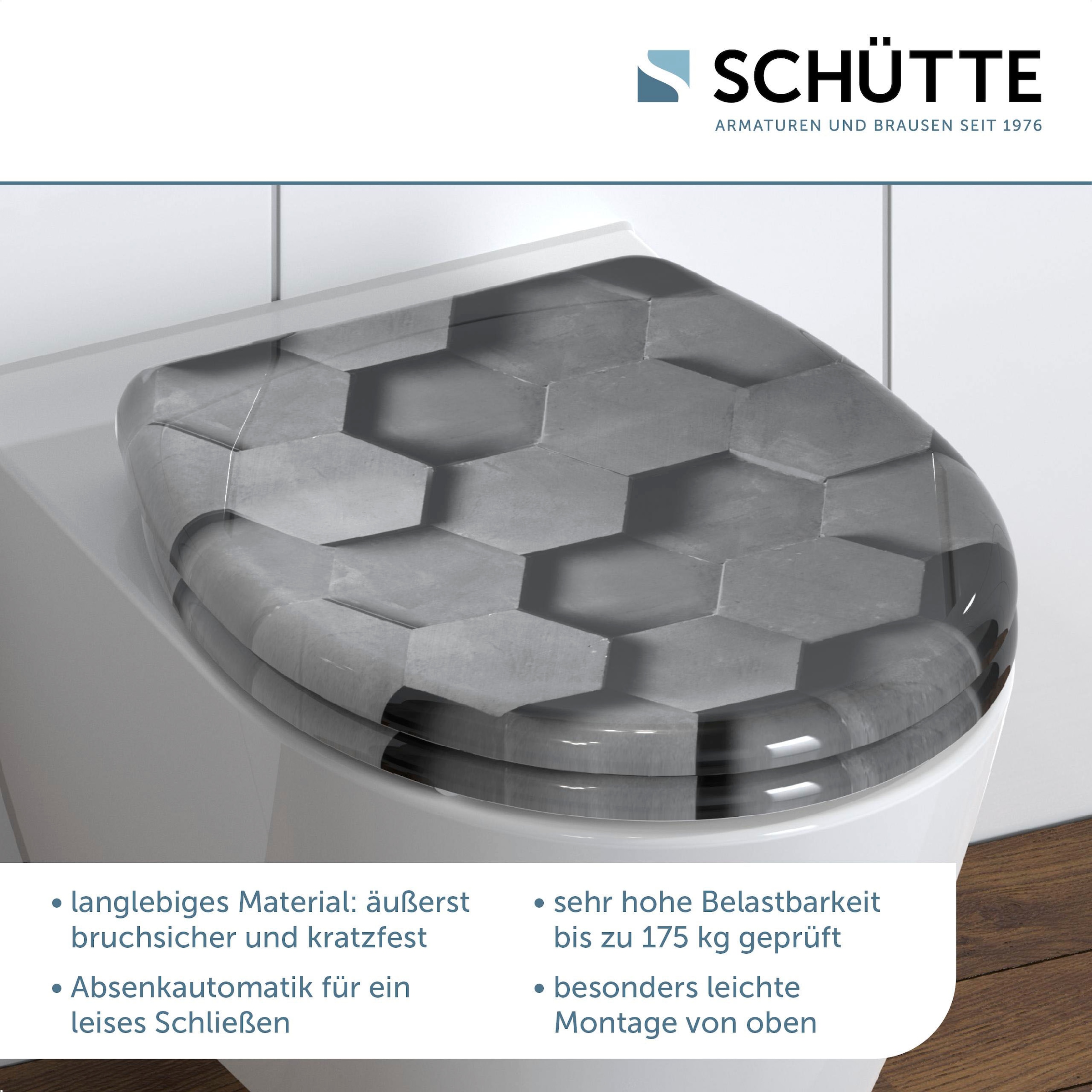 Schütte WC-Sitz »Grey Hexagons«, Duroplast, mit Absenkautomatik und Schnellverschluss