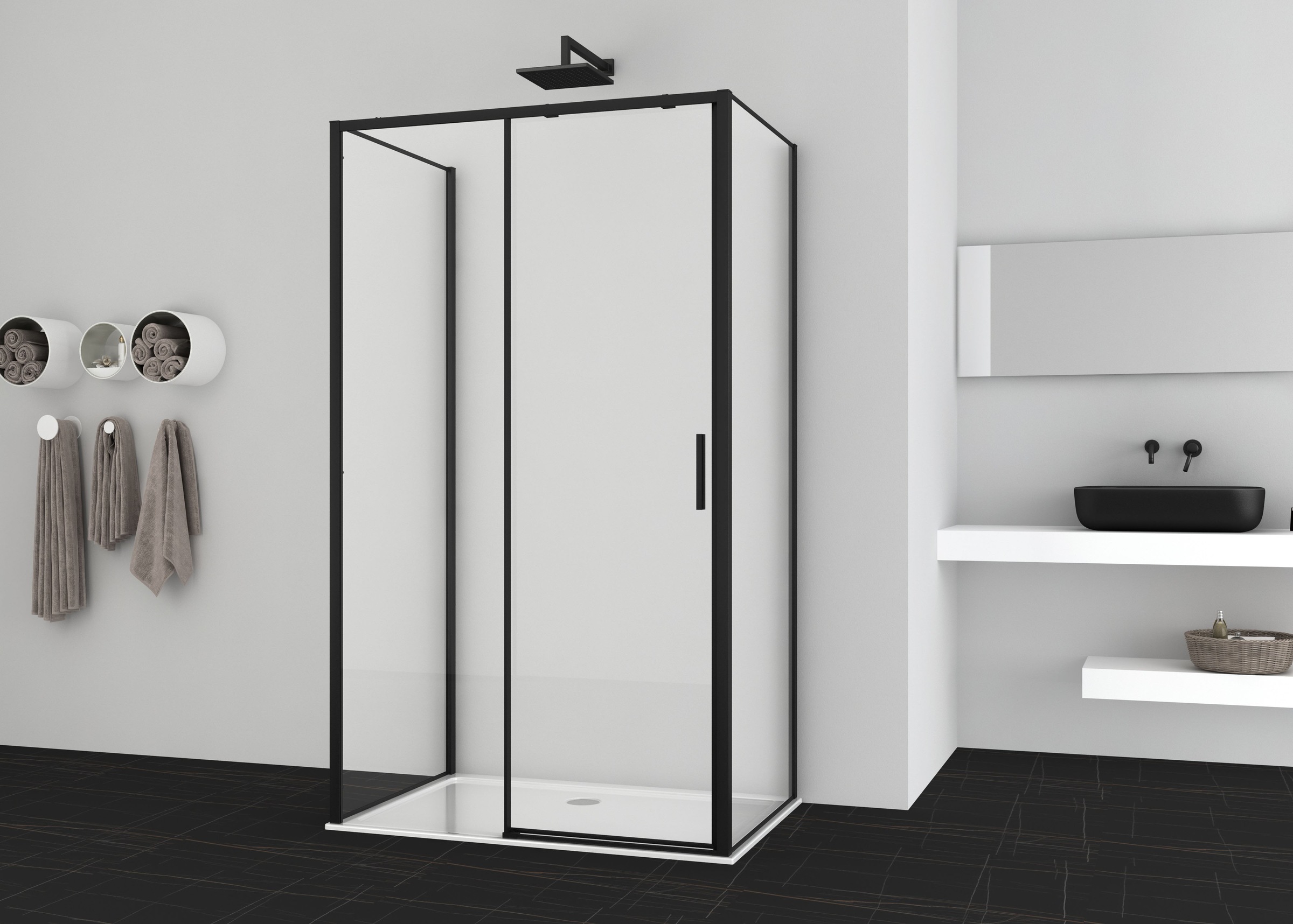 Sanotechnik Dusch-Schiebetür »Sanotechnik SlimLine Schiebetür schwarz« Easy Clean Beschichtung