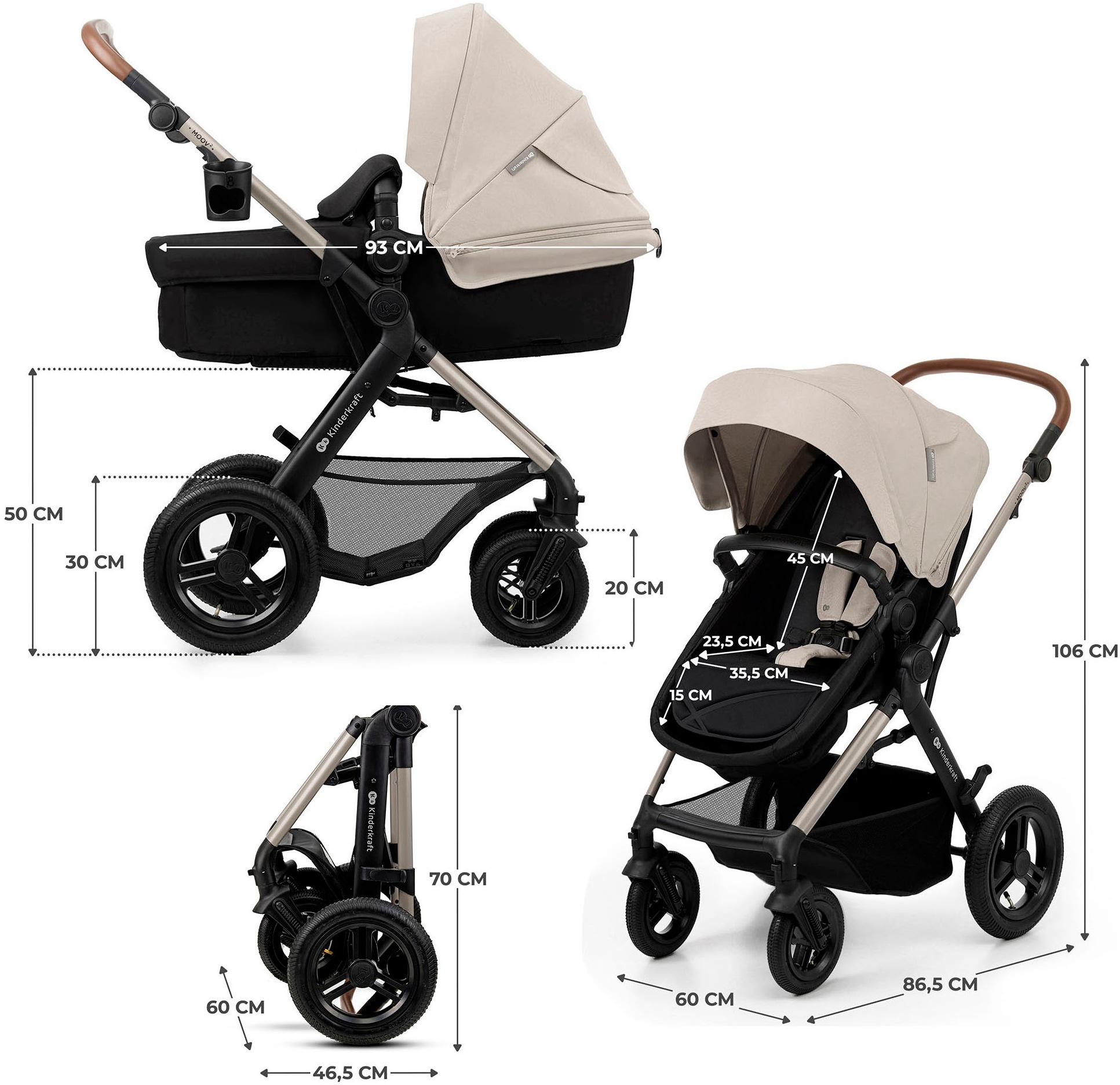Kinderkraft Kombi-Kinderwagen »MOOV 2 4in1 AIR«, 27 kg, mit Luftreifen