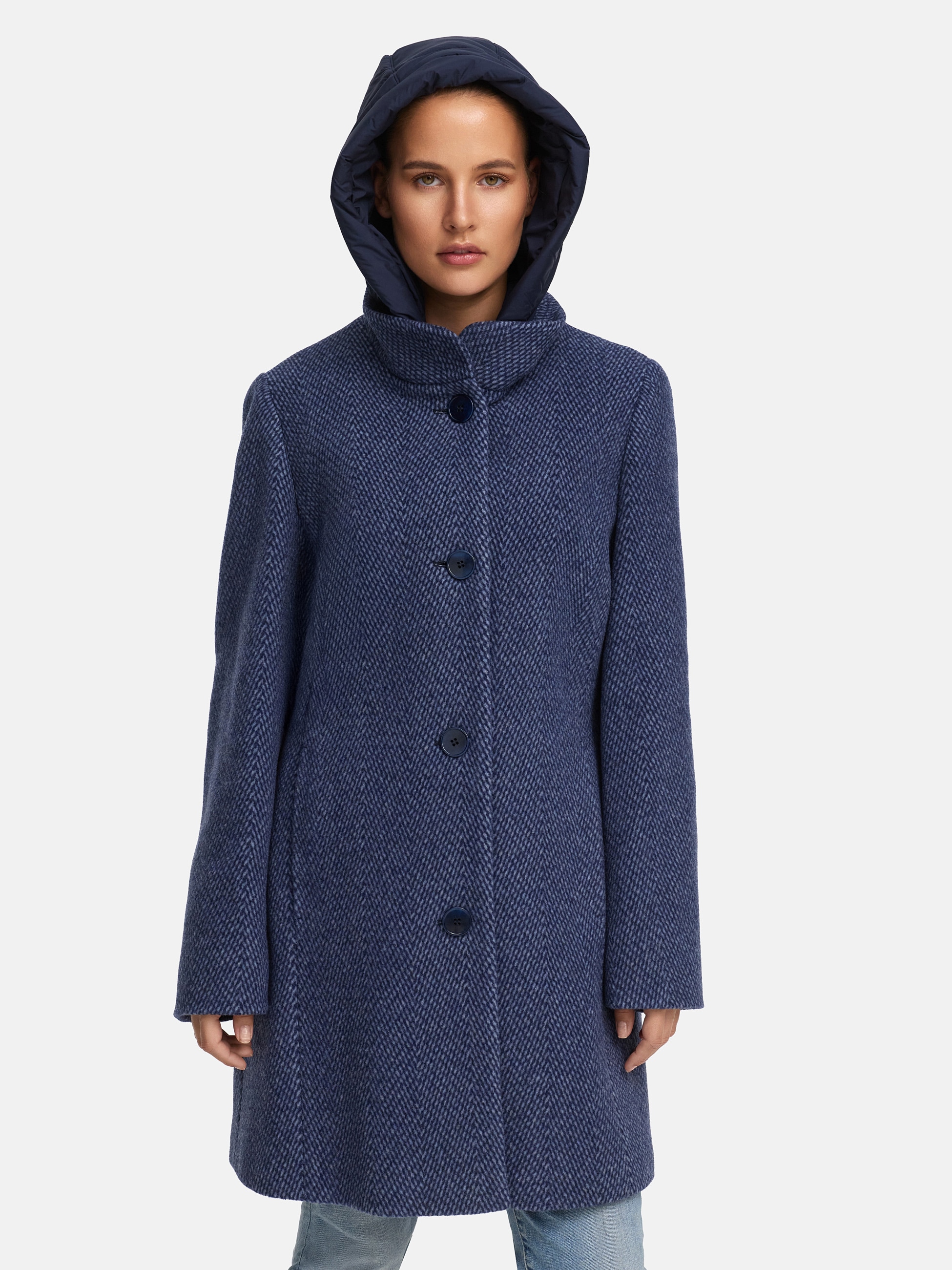 MANISA Wolljacke, mit Kapuze, mit Stehkragen und Kapuze, in Tweed-Optik günstig online kaufen