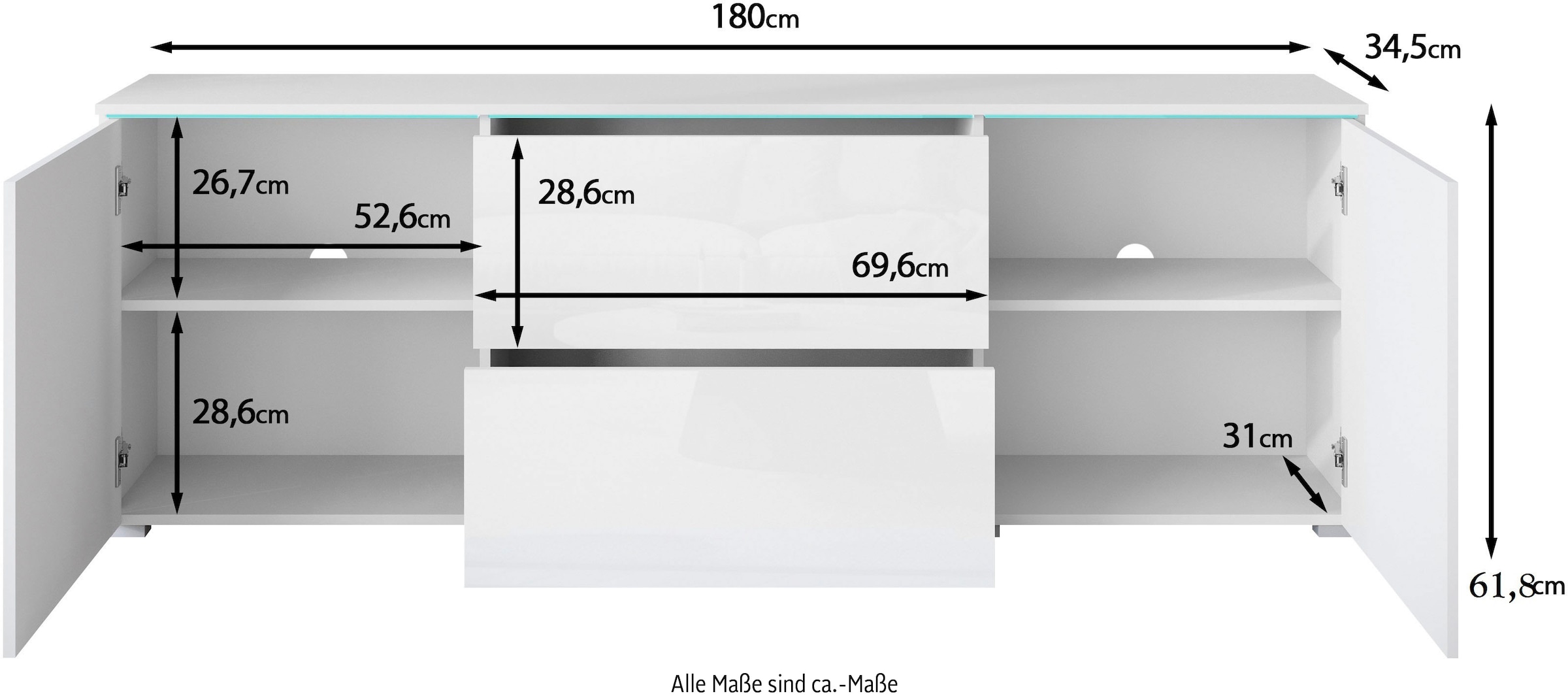 INOSIGN Lowboard, Lowboard Vera, 2 Türen/2 Schubladen, TV-Schrank mit viel Stauraum