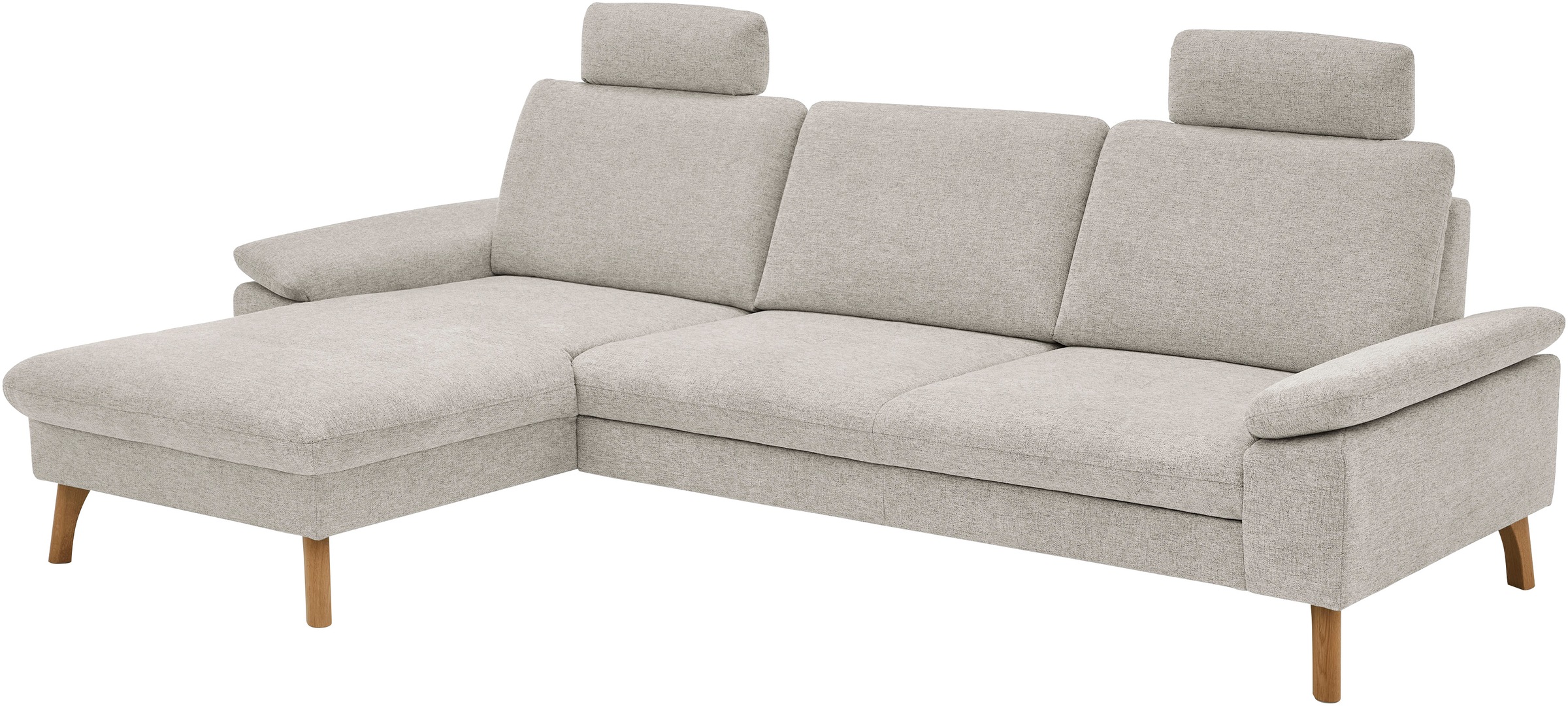 Die PlanBar Ecksofa "PP-LA24075 L-Form, Breite 286 cm" opt. mit Kopfstützen, Schlaffunktion, mot. Ottomane, Sitztiefenverst.