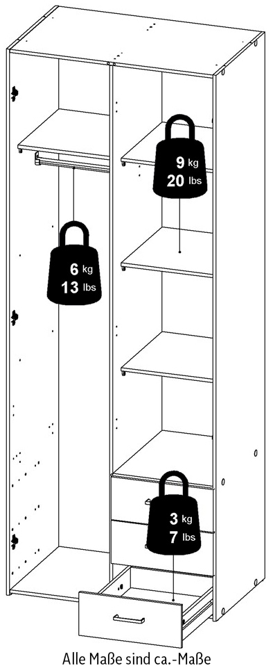 Home affaire Kleiderschrank, Mit viel Stauraum, graue Stangengriffe, Gr. ca. 200,4 x 77,6 x 49,5 cm