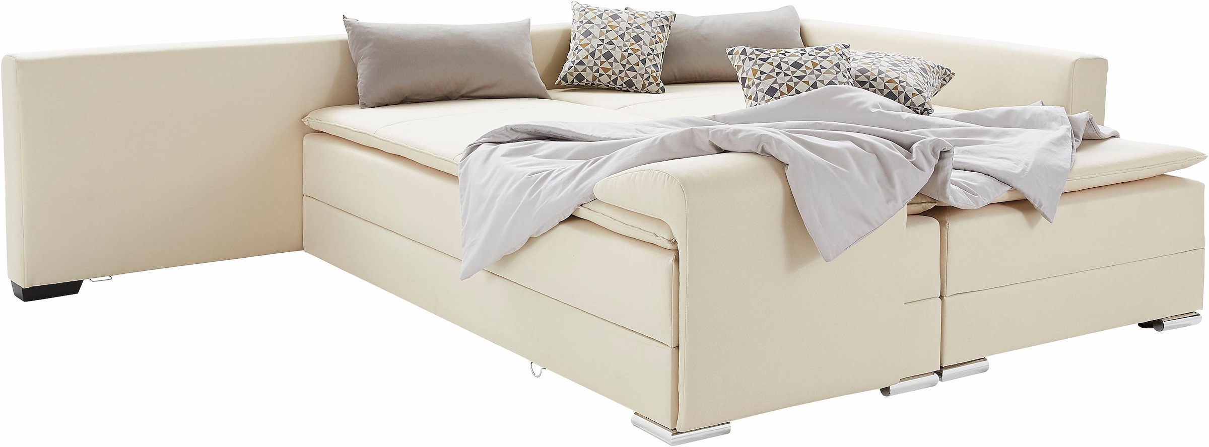 INOSIGN Ecksofa »Boxspringbett Night & Day L-Form mit Dauer-Schlaffunktion mit Armlehne«, mit Boxspring-Bettfunktion 180x200 cm und Bettkasten, Dauerschläfer!