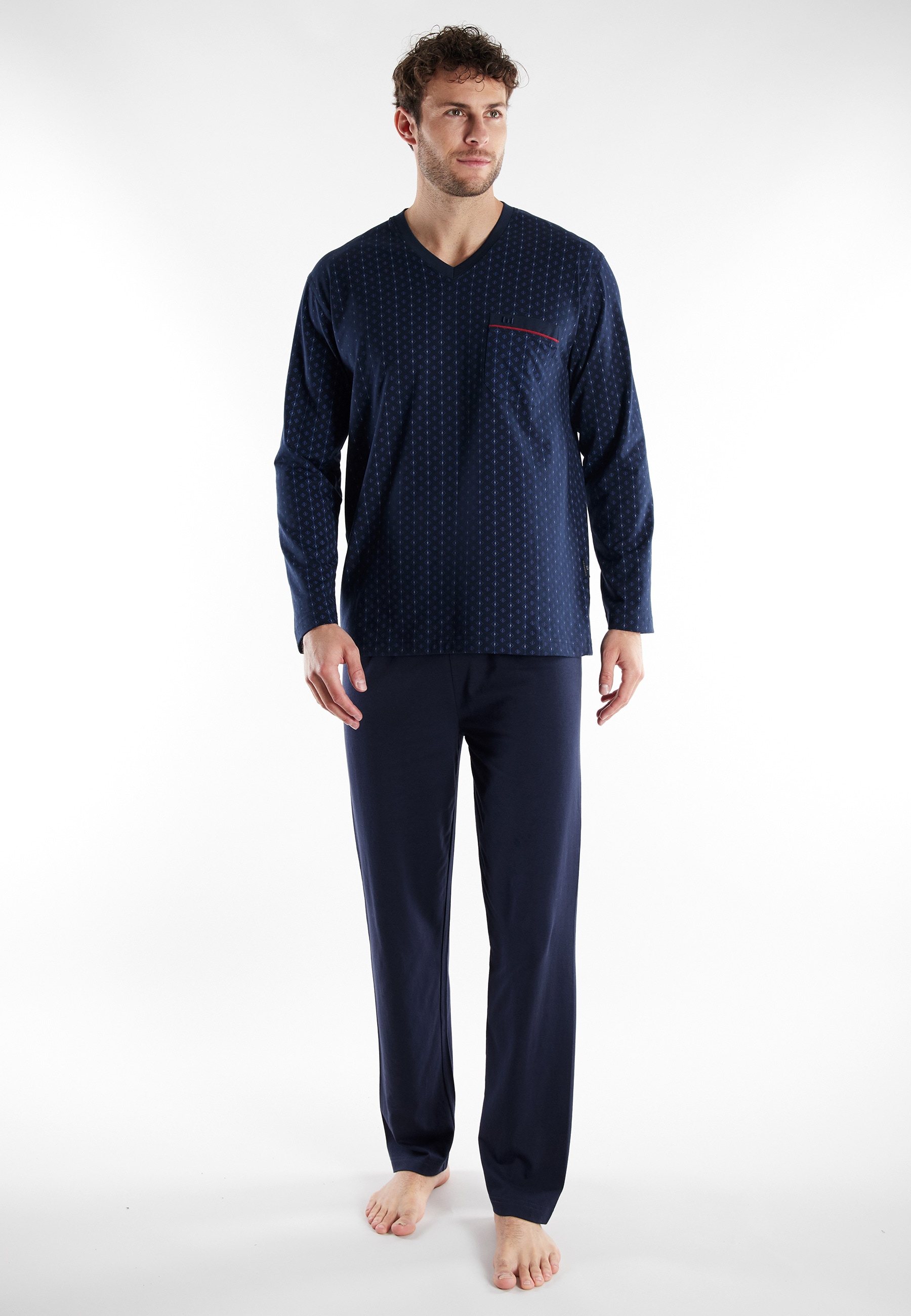 GÖTZBURG Schlafanzug "Kos" 2 tlg. mit Brusttasche, V-Ausschnitt und langen günstig online kaufen