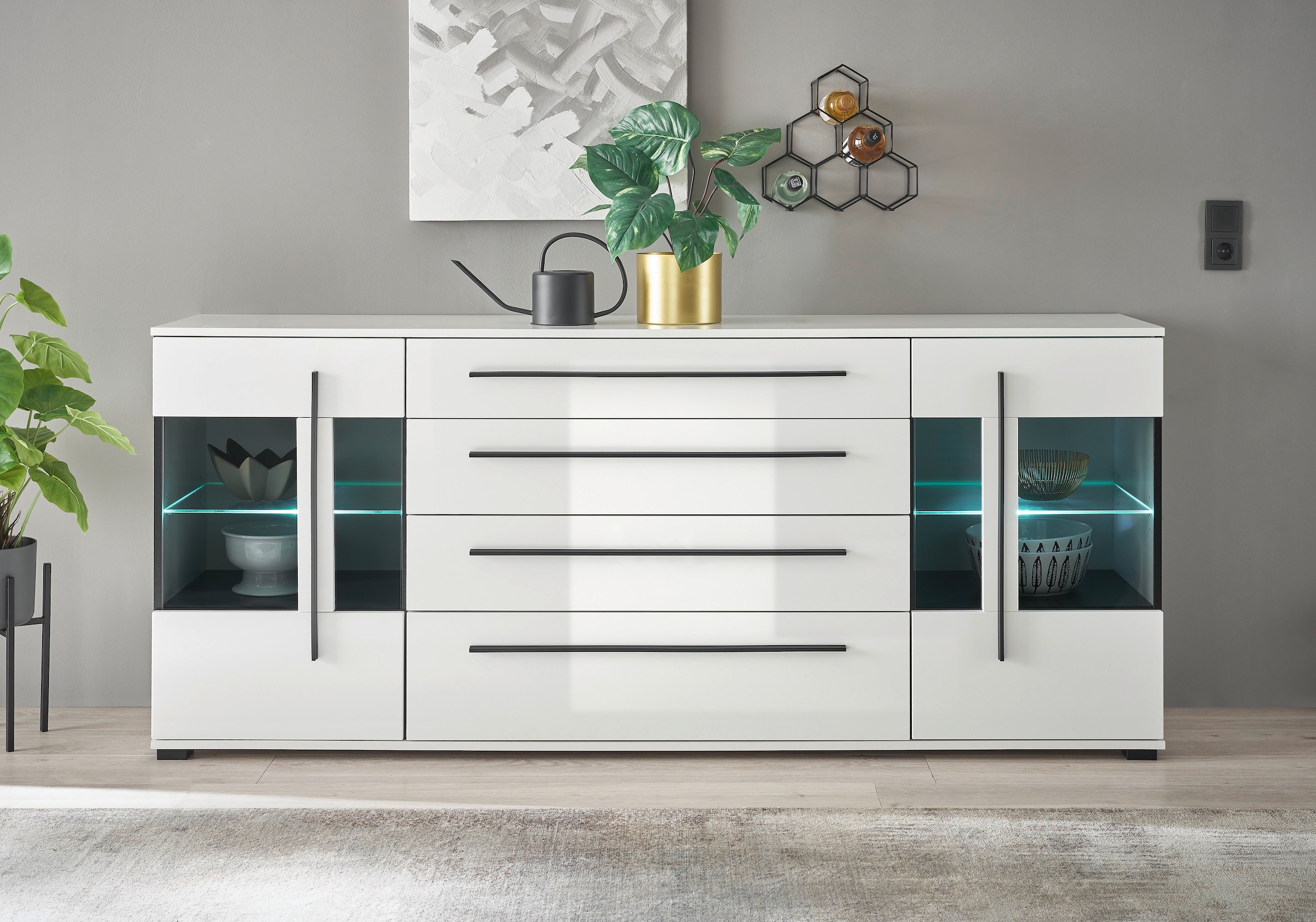 INOSIGN Sideboard »Cantara, moderner Schrank, Kommode in Eiche Evoke oder weiß«, schwarze Stangengriffe, ausreichend Stauraum, vielseitig einsetzbar