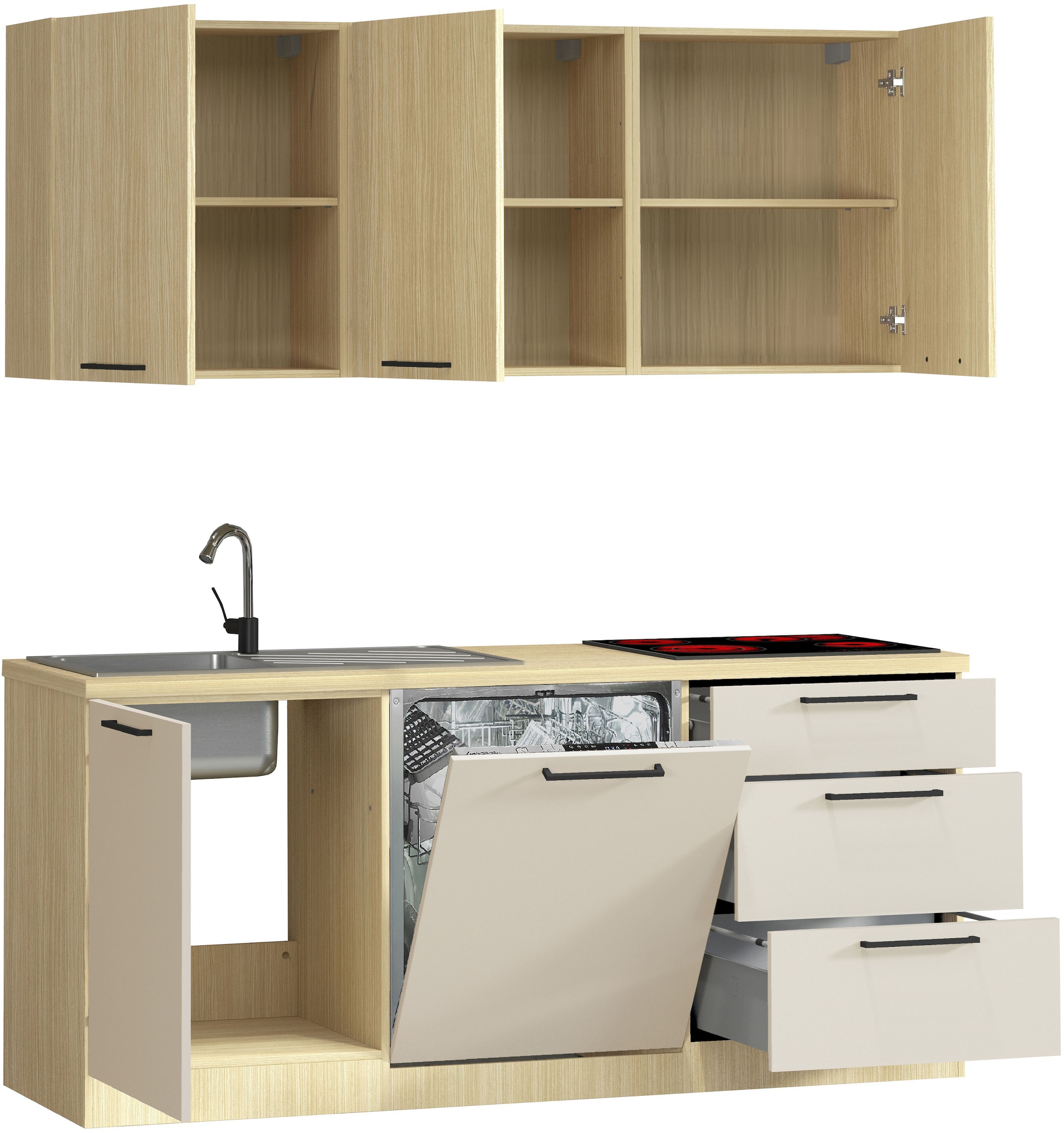 KOCHSTATION Küchenzeile »Luna, Küchenzeile mit Spüle + Siphon, ohne E-Geräte« Breite 182 cm,Türen mit Soft-Close Funktion, Metalgriffe,Made in Italy