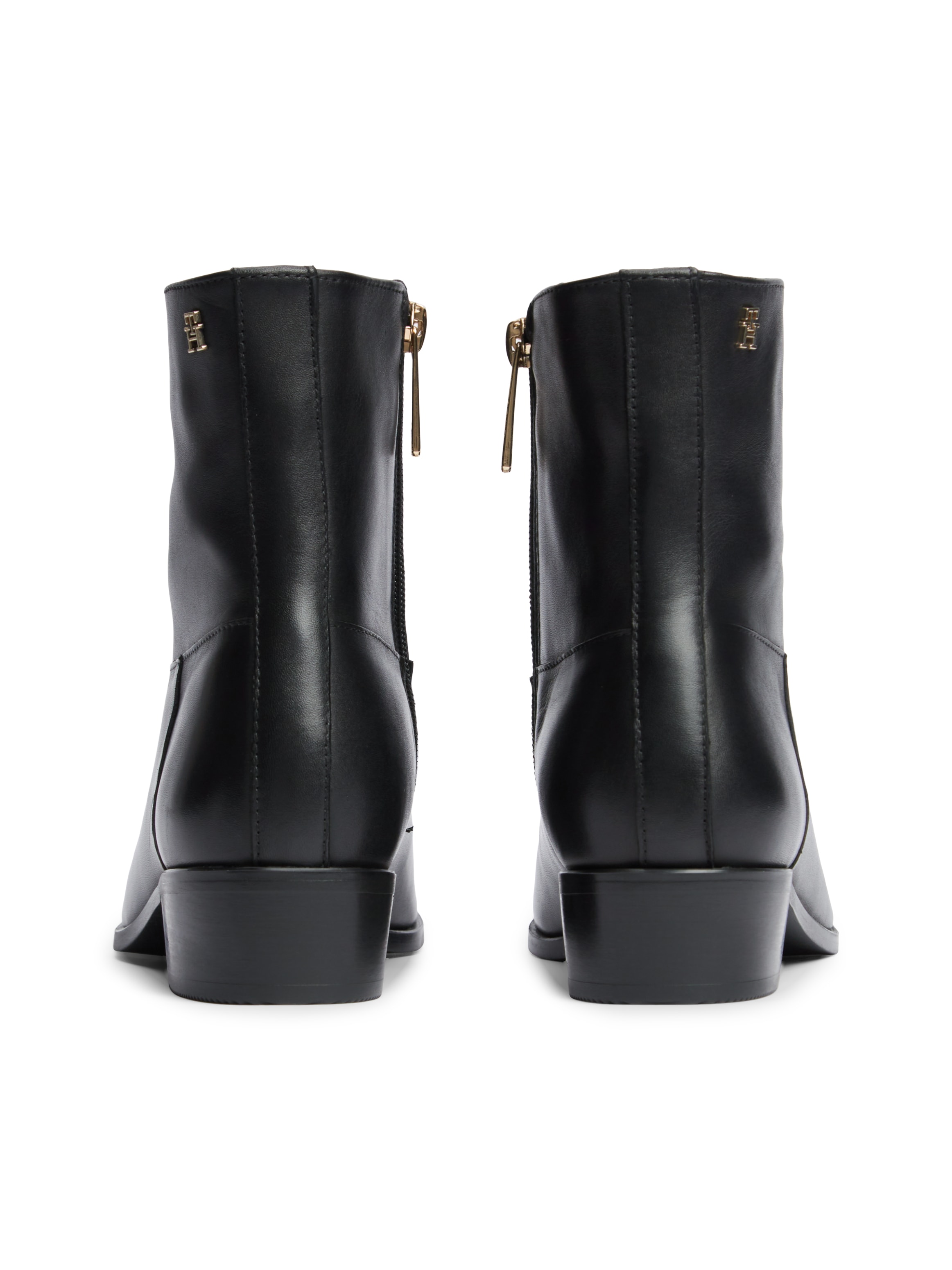Tommy Hilfiger Stiefelette »LEATHER ANKLE BOOT W ZIP«  Blockabsatz, Boots in spitz zulaufender Form, schmale Form