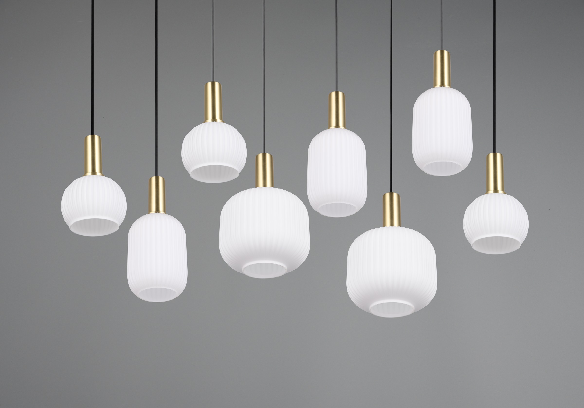 TRIO Leuchten Pendelleuchte »DIVA, E27 Hängelampe 8-flammig mit Glasschirm, exkl 8xE27 max 10W«, 8 flammig, Leuchtmittel E27 | Leuchtmittel wechselbar, höhenverstellbar bis max 150cm Hängeleuchte 120x32 cm Wohnzimmer Küche
