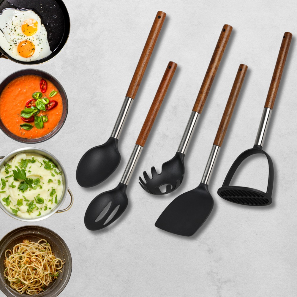 KESPER® Kochbesteck-Set »5-er SET Küchenhelfer«, (Set, 5 tlg.), aus FSC®-zertifiziertem Akazienholz/Edelstahl/Kunststoff