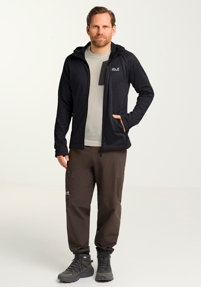 Fleecejacke JACK WOLFSKIN "PEAK DISTRICT HOODED FZ M", Herren, Gr. S (48), schwarz, Obermaterial: 94% Polyester, 6% sonstige Fasern. Futter: 100% Polyester, Jacken Fleecejacke 3