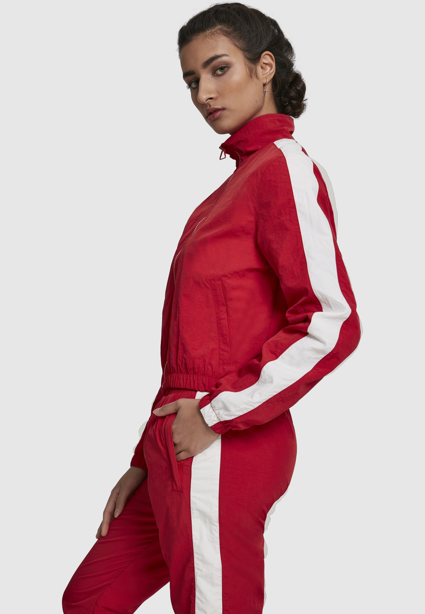 URBAN CLASSICS Allwetterjacke »Urban Classics Damen Ladies Short Striped Crinkle Track Jacket« 1 Stk. tlg. ohne Kapuze