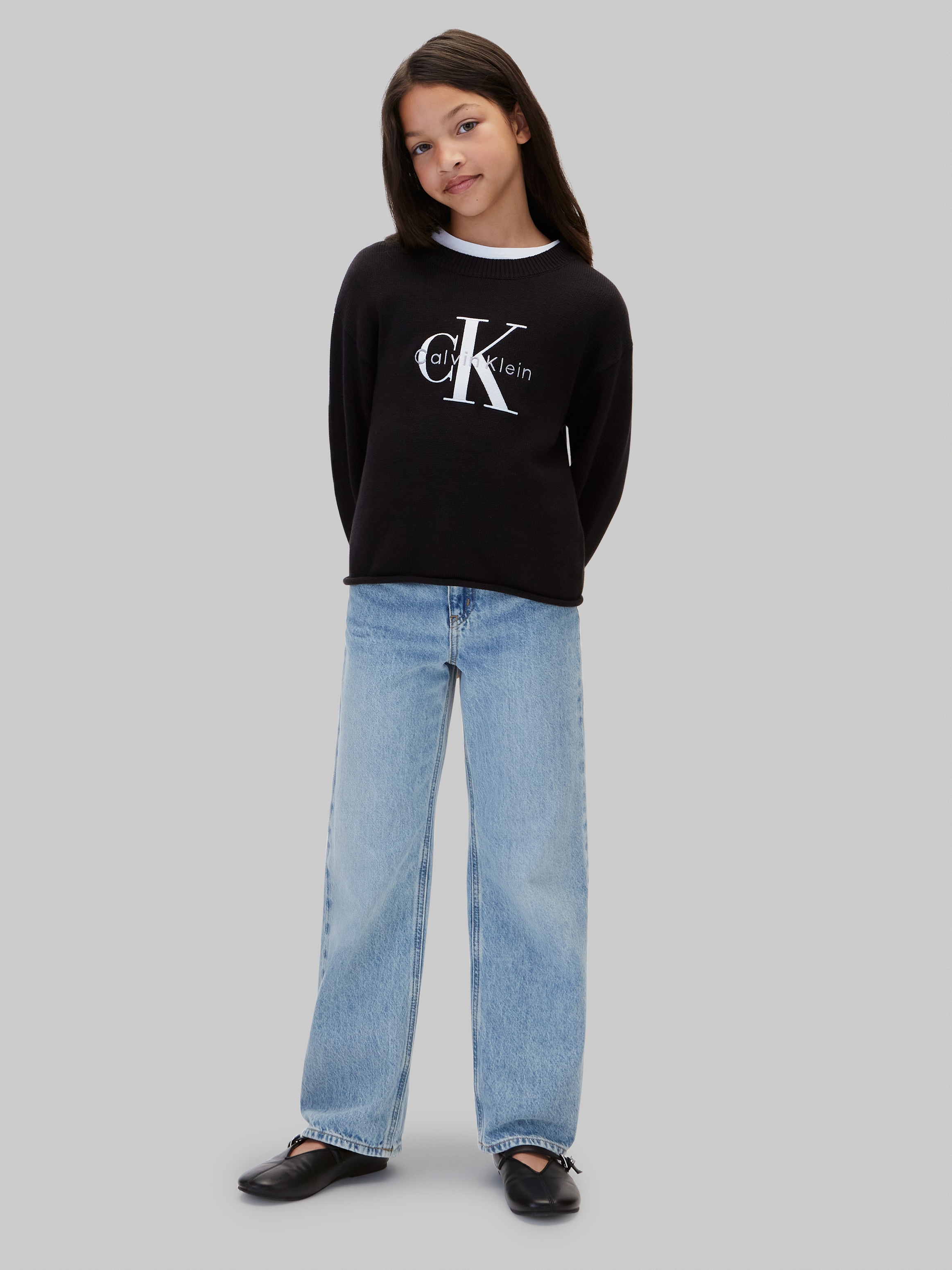 Calvin Klein Jeans Strickpullover Rundhalsausschnitt, Regular Fit, große Stickerei