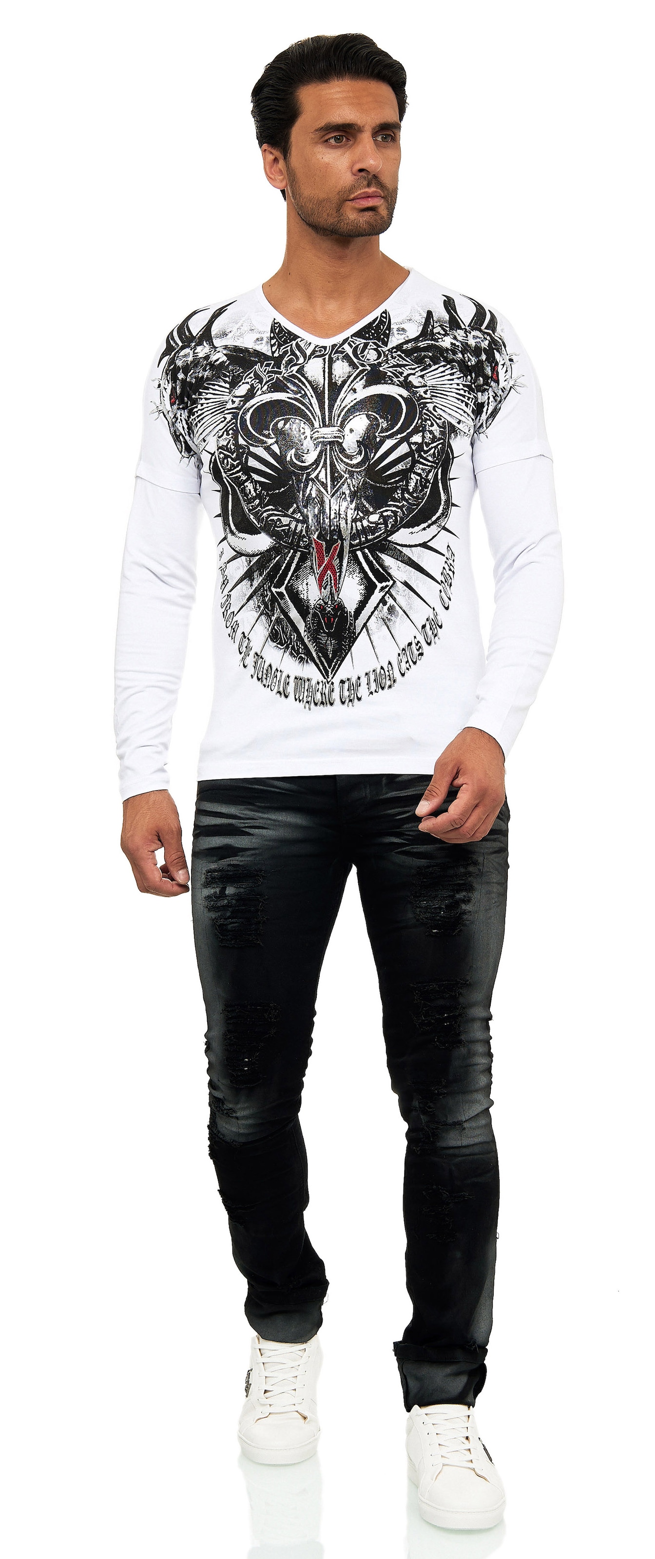 KINGZ Langarmshirt "-", in Body-Fit mit allover-Digital-Print günstig online kaufen