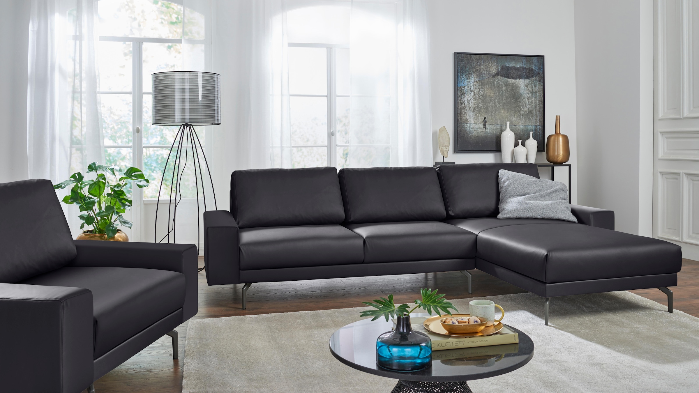 Creation BY ROLF BENZ Ecksofa "CR.450, Designecksofa, L-Form" Armlehne breit und niedrig, Alugussfüße in umbragrau, Breite 274 cm