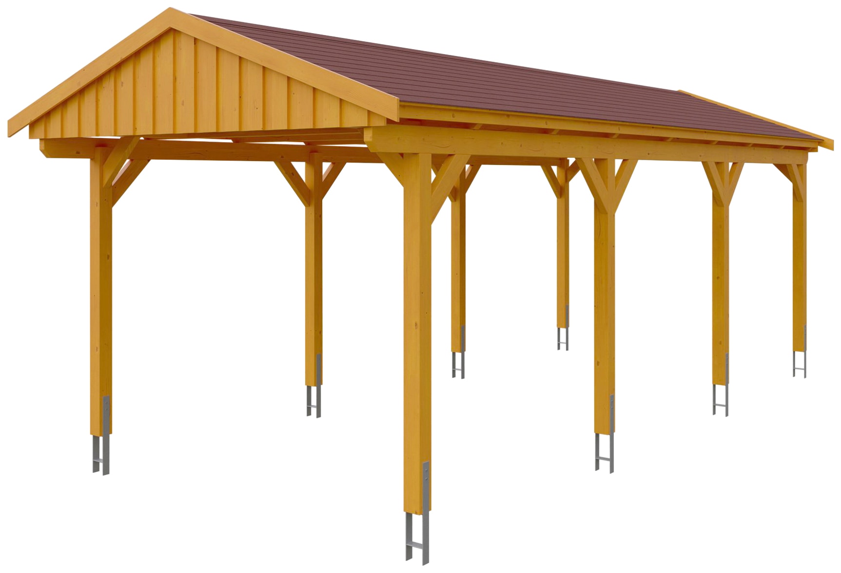 Skanholz Einzelcarport »Fichtelberg«, Leimholz-Nordisches Fichtenholz, hellbraun, mit roten Schindeln