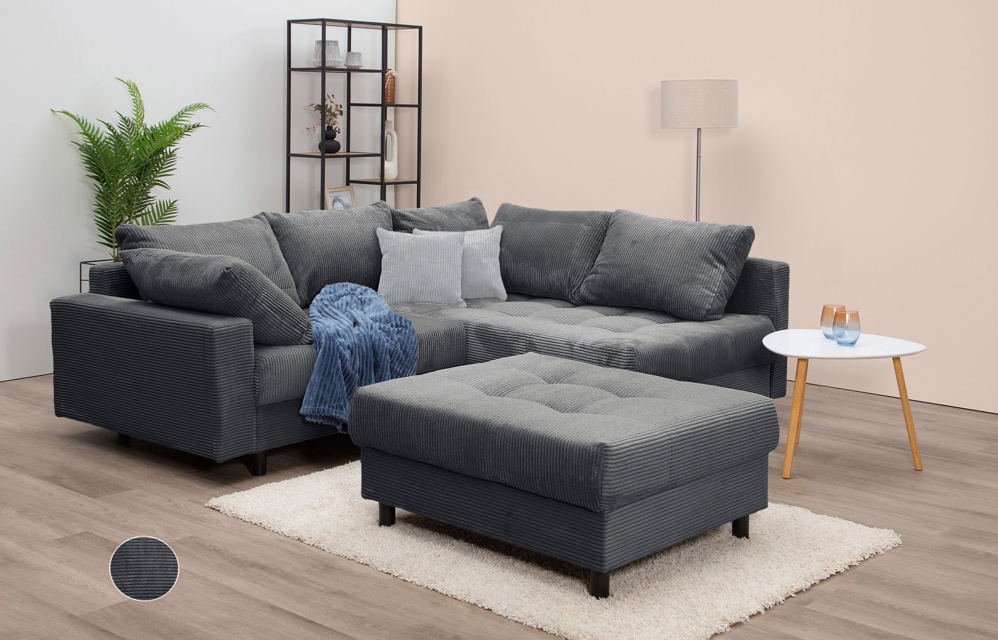 COLLECTION AB Ecksofa "Toni L-Form, B: 215 cm, XXL-Liegefläche 178x190 cm mit Hocker" Set: Sofa & Hocker, 2 Zierkissen, Federkern, frei stellbar