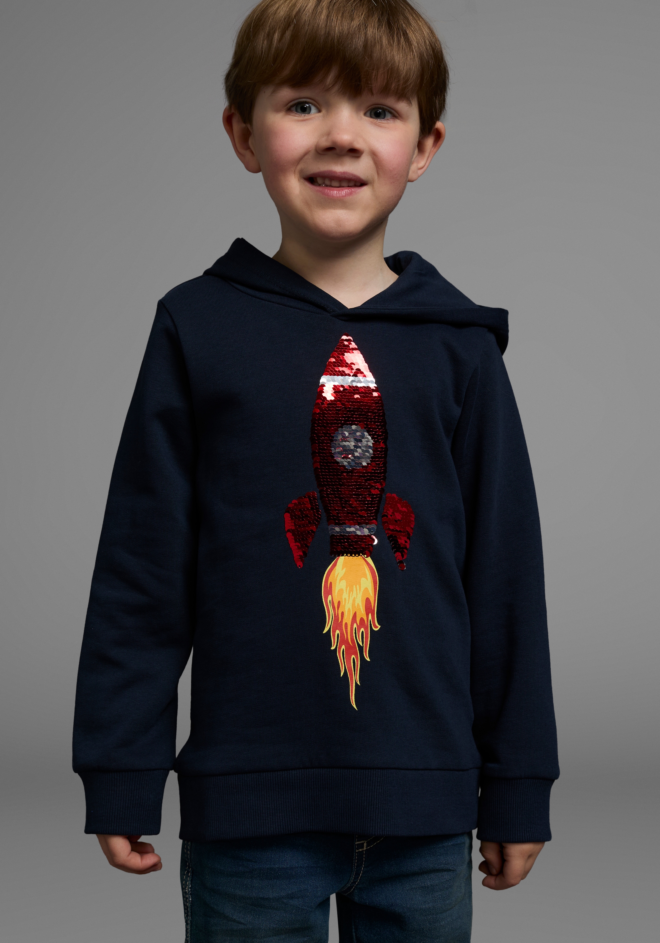 KIDSWORLD Kapuzensweatshirt, lange Ärmel, Basic-Passform, aus Baumwolle, mit Rippbündchen