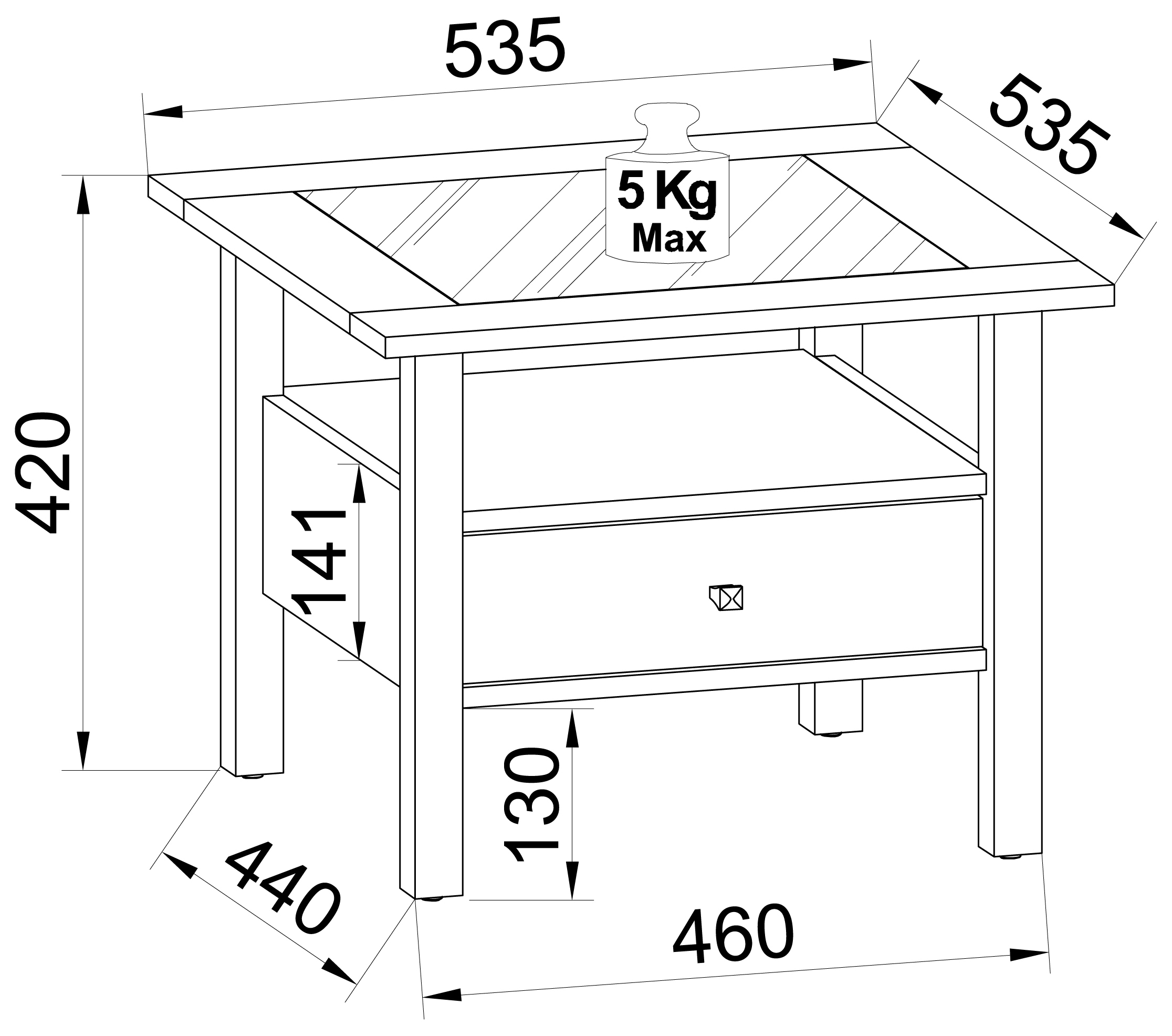 VCM Couchtisch »VCM Holz Beistelltisch mit ESG-Sicherheitsglas | Couchtisch schlicht | Maße ca. H. 42 x B. 54 x T. 54 cm | Wohnzimmertisch mit Schublade | Sofatisch - Lingis M«, (Lingis)
