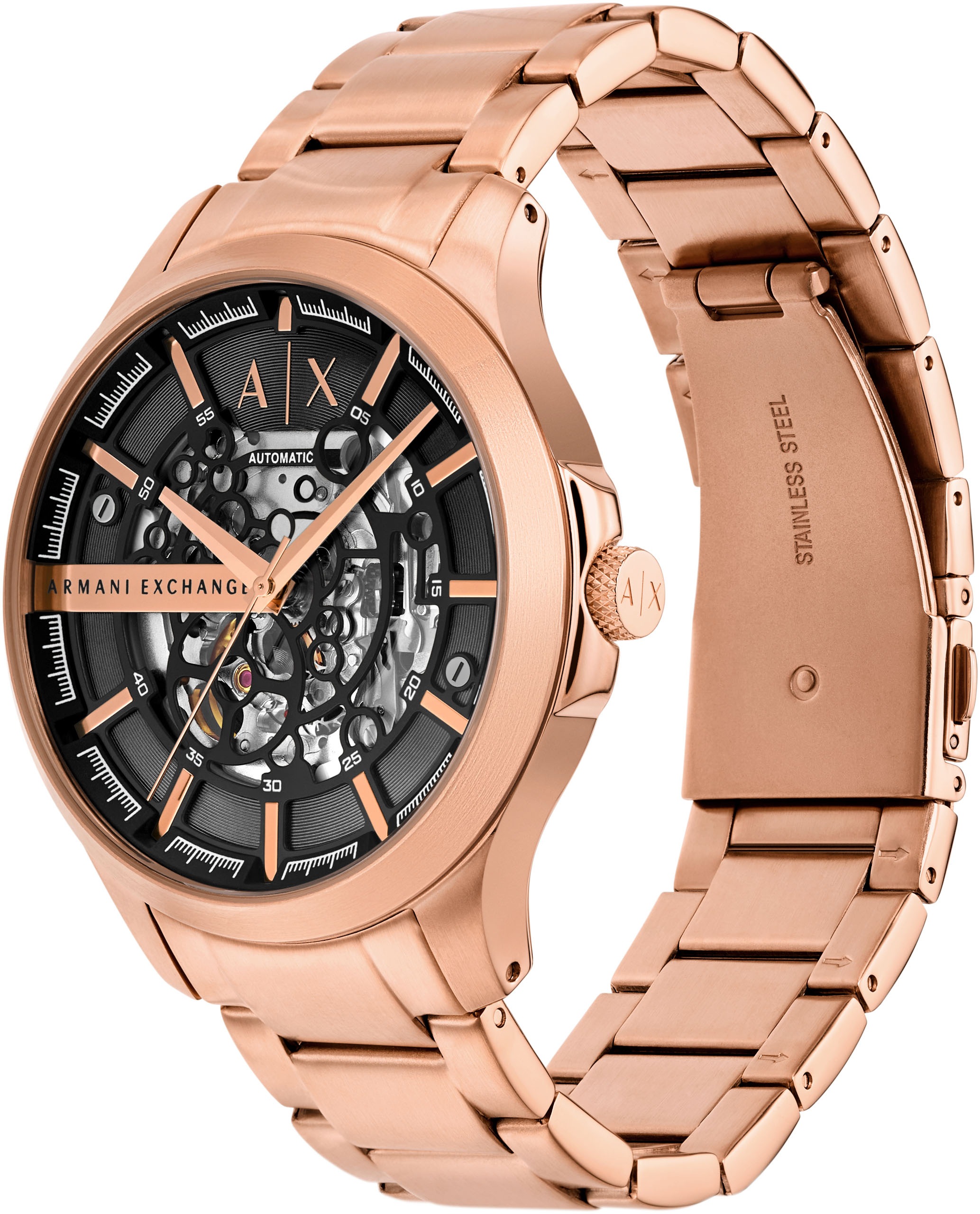 ARMANI EXCHANGE Automatikuhr, Armbanduhr, Herrenuhr, Mechanische Uhr, Edelstahlarmband, analog