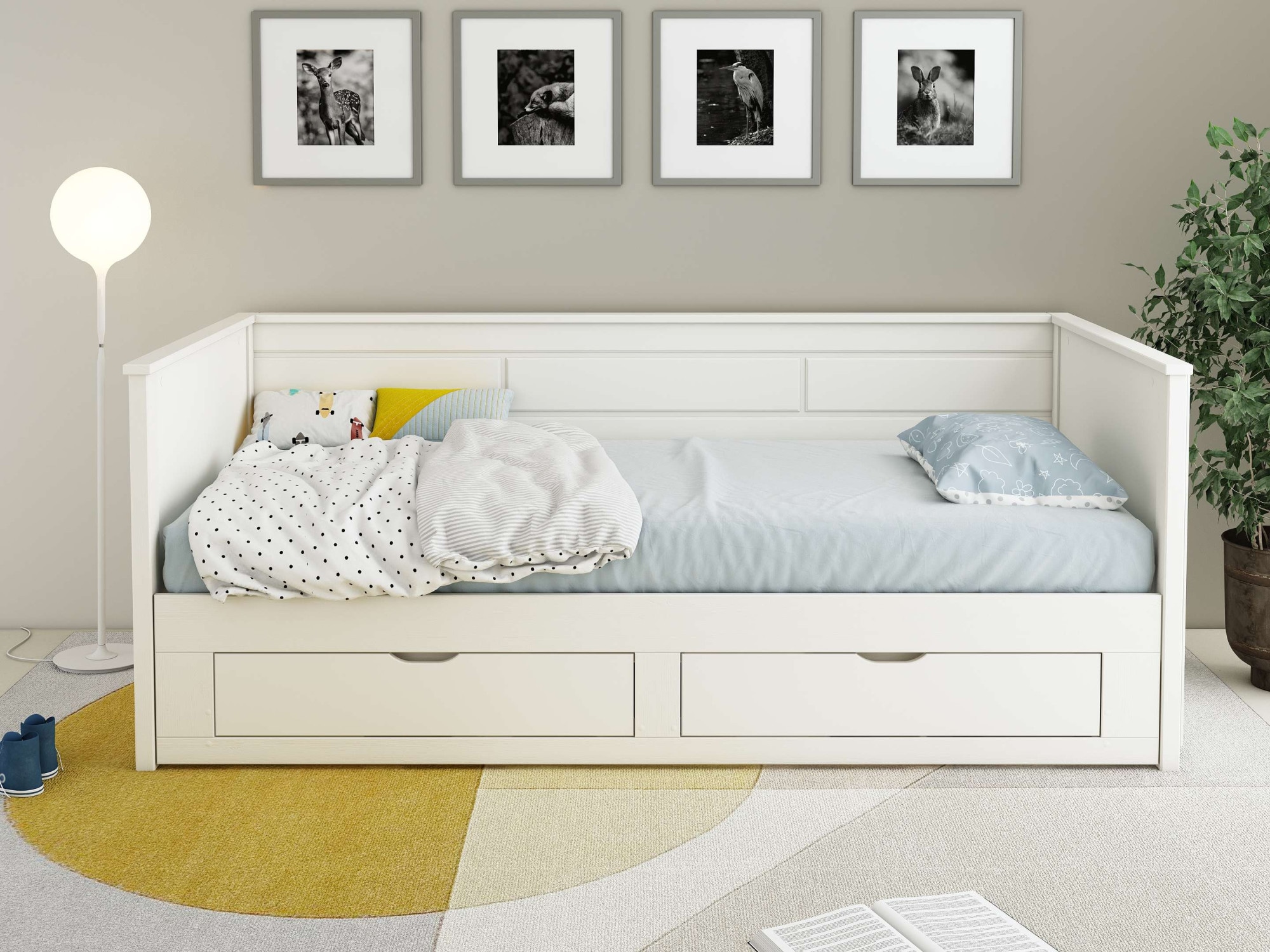 OTTO home Daybed "Leorben, 2 Schlafplätze, Jugendbett, Landhausstil, Massivholz" B/H/T ca. Liegefläche von 90cm auf 180cm ausziehbar 100x82x210cm, ausziehbar, 2 Schubladen, inkl. Lattenroste, viel Stauraum, Made in EU