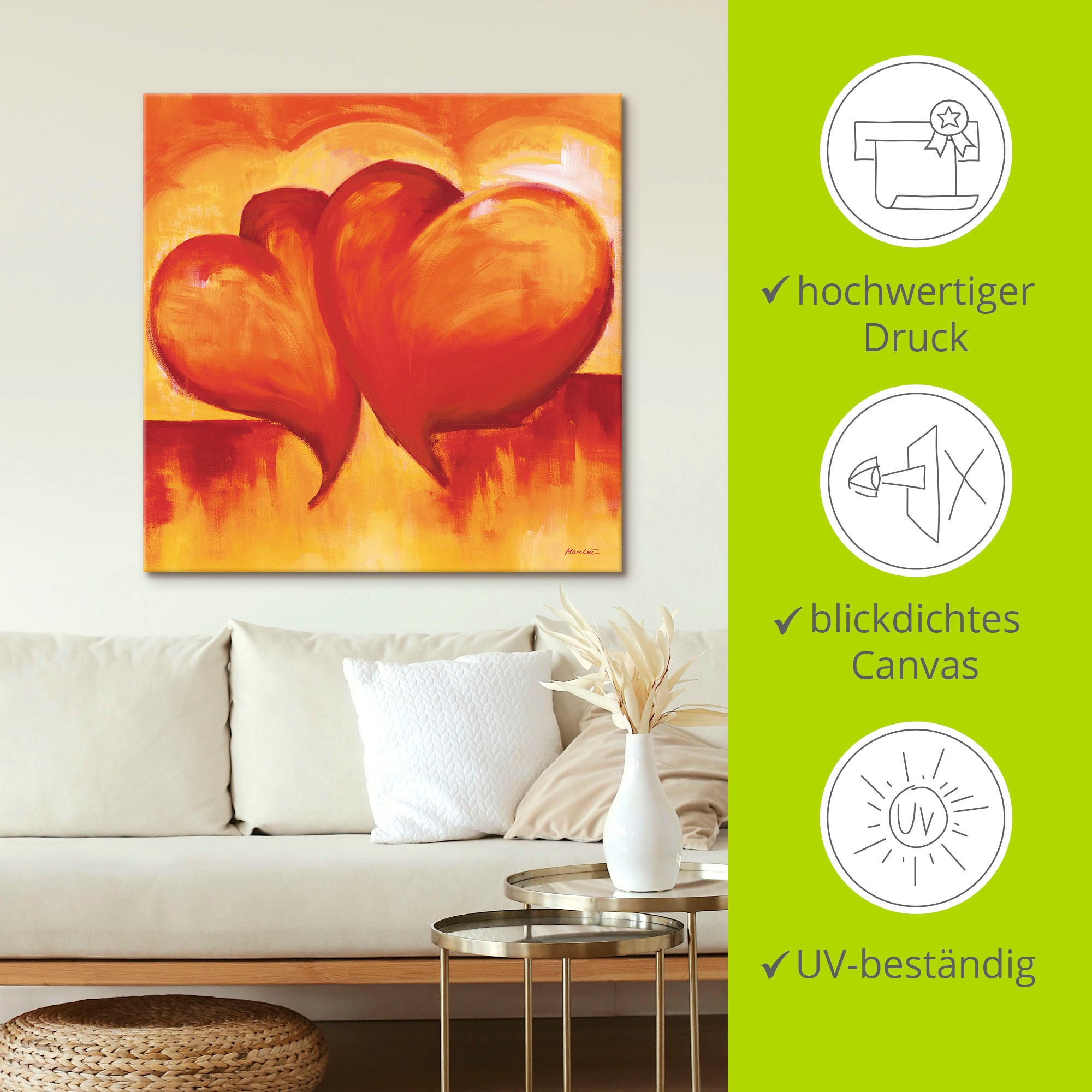 Artland Wandbild »Abstrakte Herzen - Orange«, Herzen, (1 St.), als Leinwandbild, Poster in verschied. Größen