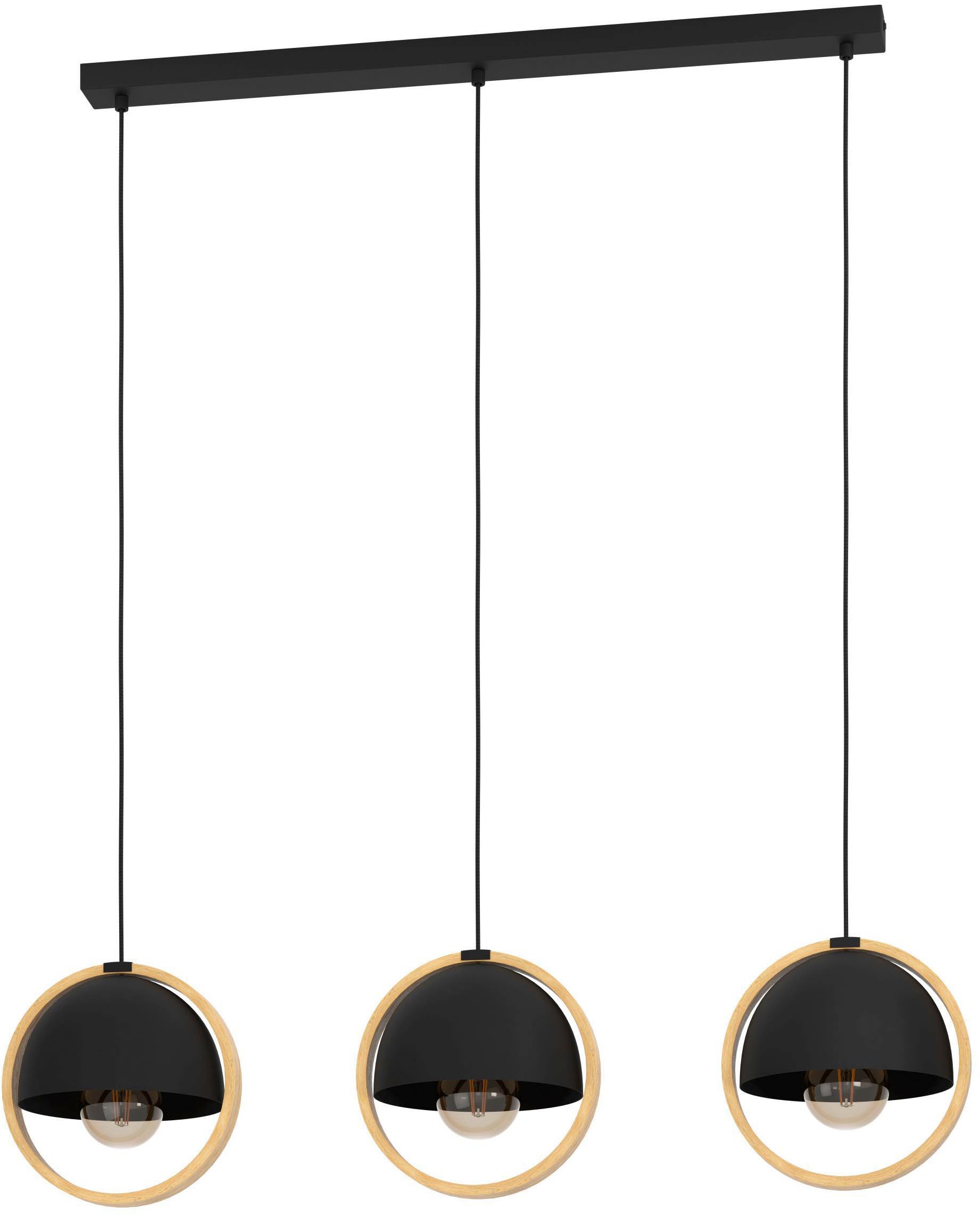 EGLO Hängeleuchte "Callow Hängelampe, Metall und Holz, Esszimmerlampe, E27, Pendellampe", schwarz, 3, H: 110cm, 1 Stk., Leuchten, EGLO Hängeleuchte Callow schwarz, braun 3X40W L:93 H:110 cm, Hängeleuchte