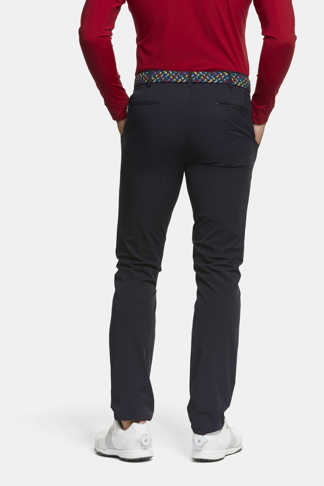 Chinos MEYER "Augusta", Herren, Gr. 33, Länge 30, marine, 88% Polyamid, 12% Elasthan, unifarben, figurumspielend lang, Hosen, High Performance 4-Way-Stretch, aus der Golf Serie 2