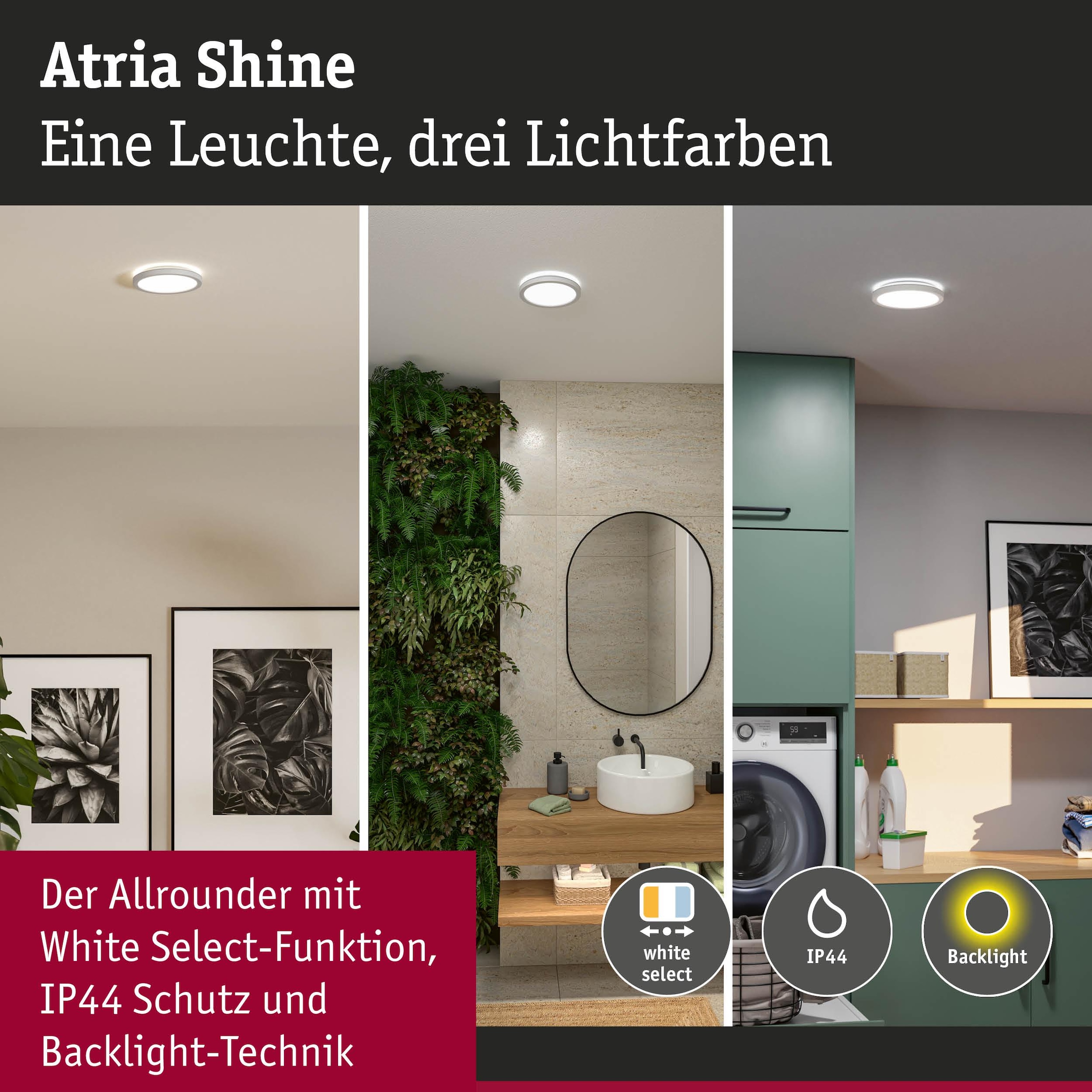 Paulmann LED Panel »Atria Shine 3000K IP44 White Select rund« LED-Modul 1 Stk. Tageslichtweiß Farbwechsler, Farbsteuerung