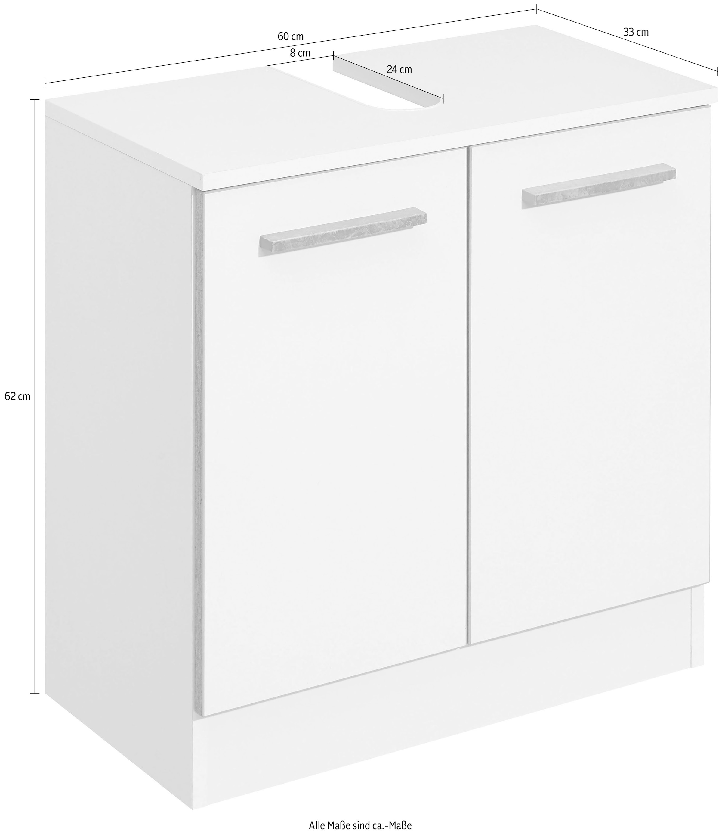 Saphir Waschbeckenunterschrank »Quickset 953 Unterbeckenschrank, 60 cm breit, 2 Türen, Weiß Glanz«, Waschbeckenschrank mit Siphonausschnitt, ohne Waschbecken