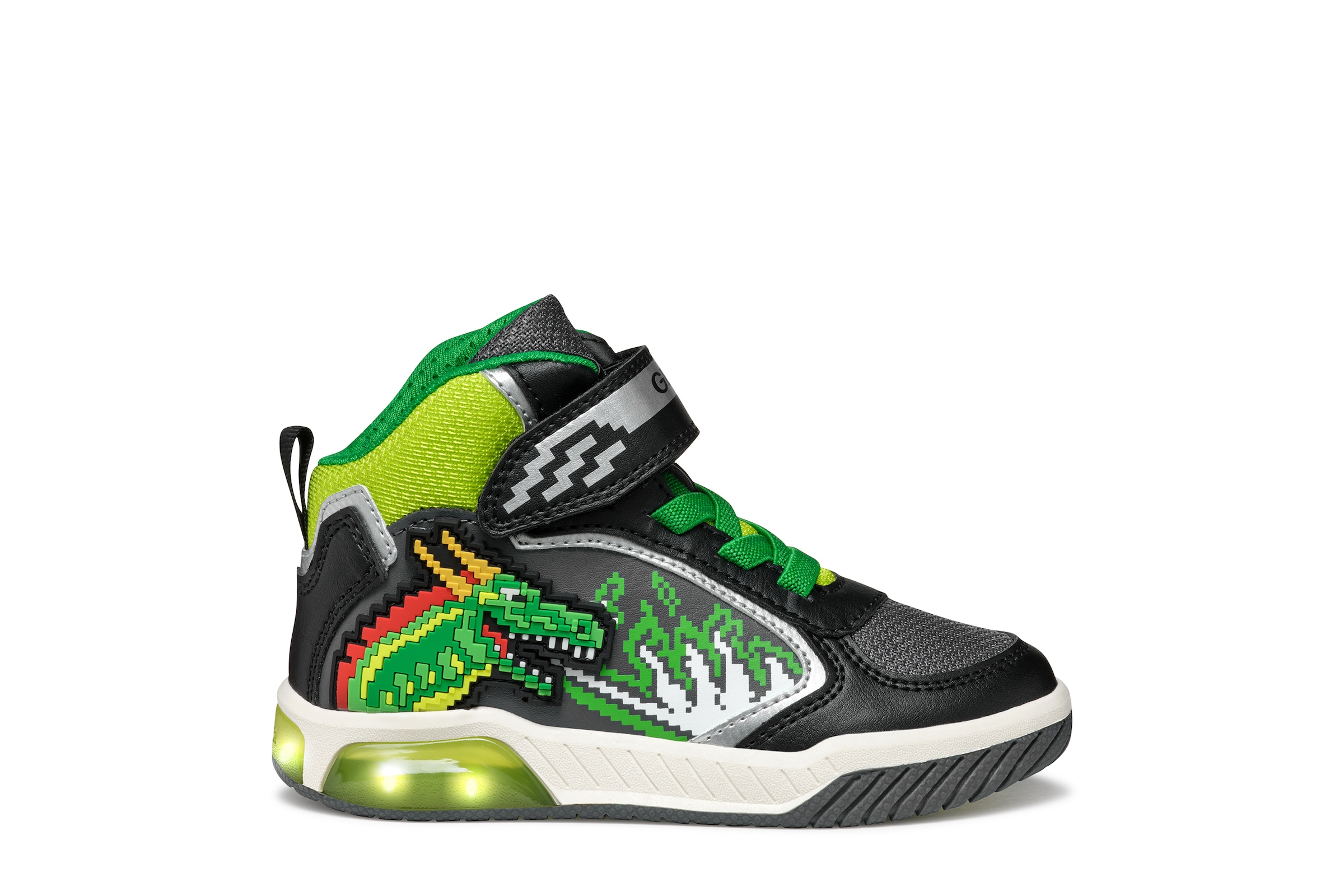 Geox Sneaker »J INEK BOY_Blinkschuh«, Schnürboots mit cooler Blinkfunktion, Größenschablone zum Download