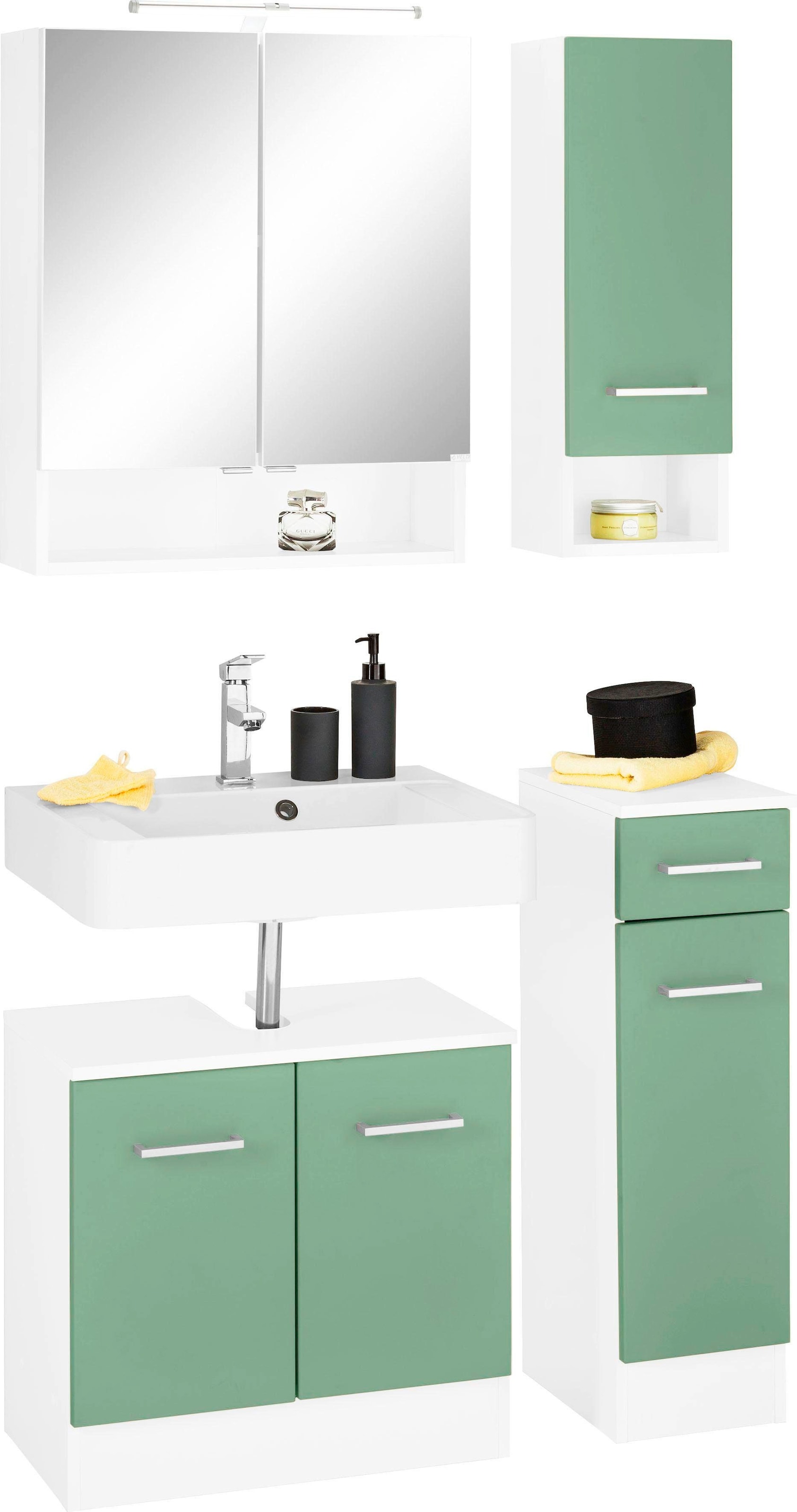 welltime Badmöbel-Set "Ribera" 4 Stk. tlg. Spiegelschrank, Waschplatz, Häng günstig online kaufen