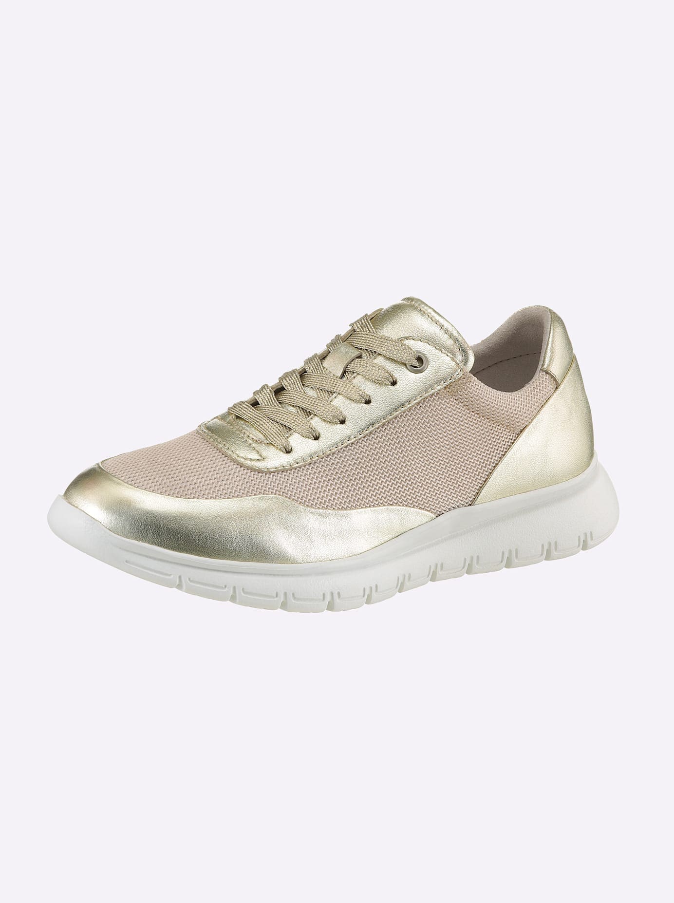 Sneaker HEINE, Damen, Gr. 39, goldfarben, sand, Glattleder, Lackleder, Leder, Textil, Schuhe Sneaker