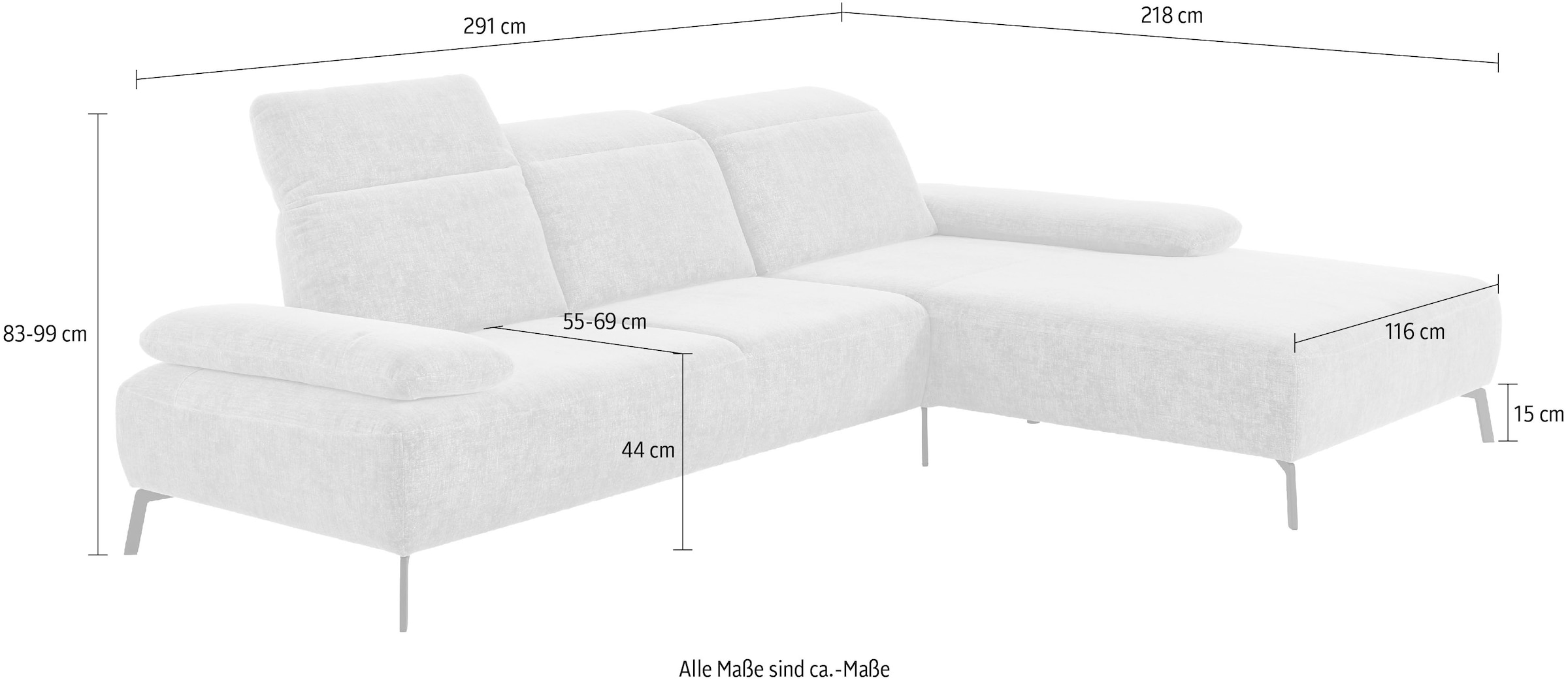 Home affaire Ecksofa »Liora, L-Form mit verstellbarem Kopfteil, Breite 291 cm« klappbare Armlehne, Tonnentaschenfederkern&saugroboterfreundliche Höhe