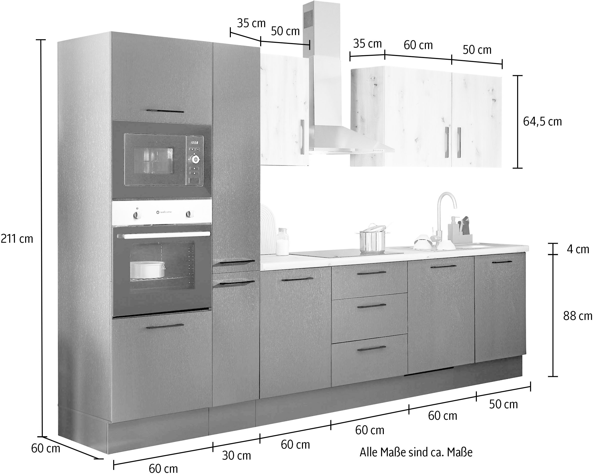 BASIC by Balculina Küchenzeile »Turin«, Breite 310 cm, wahlweise mit E-Geräten