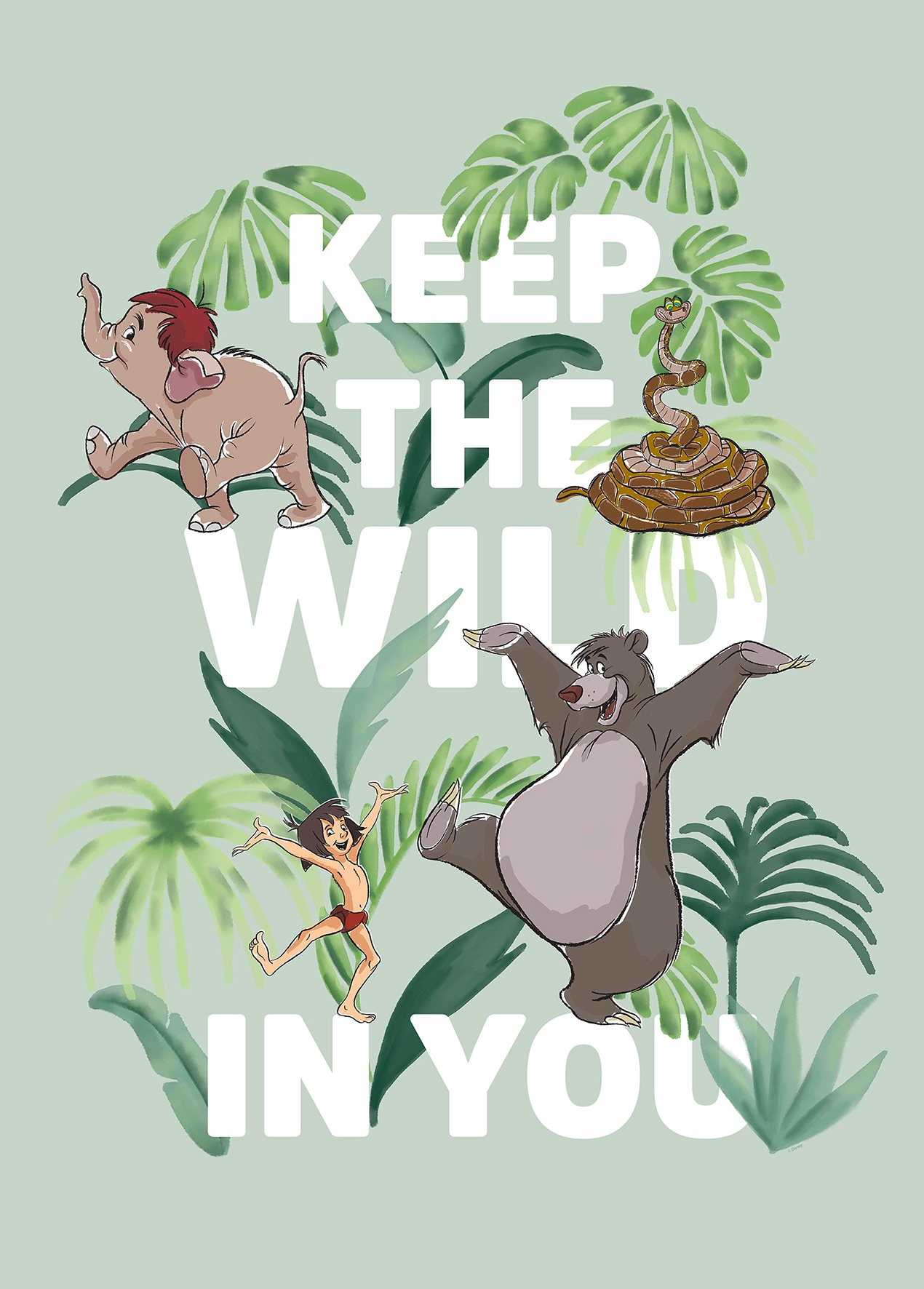 Komar Bild "Jungle Book Keep the Wild" Disney 1 Stk. tlg. Wandbild zur Dekoration im Kinderzimmer - ohne Rahmen