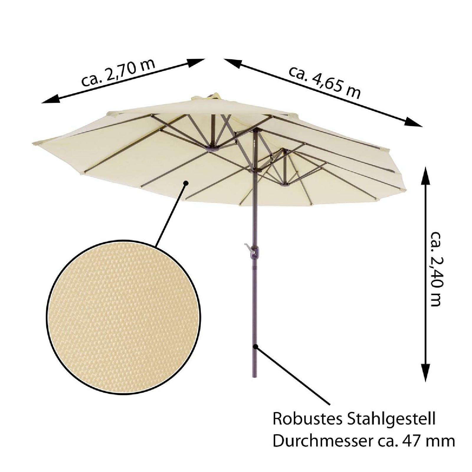 Sonnenschirm VCM "XXL Doppelsonnenschirm Creme mit Kurbel", beige (creme), Obermaterial: 100% Sonstiges Material (Ananasfaser) AM_PF ., Standschirme 2
