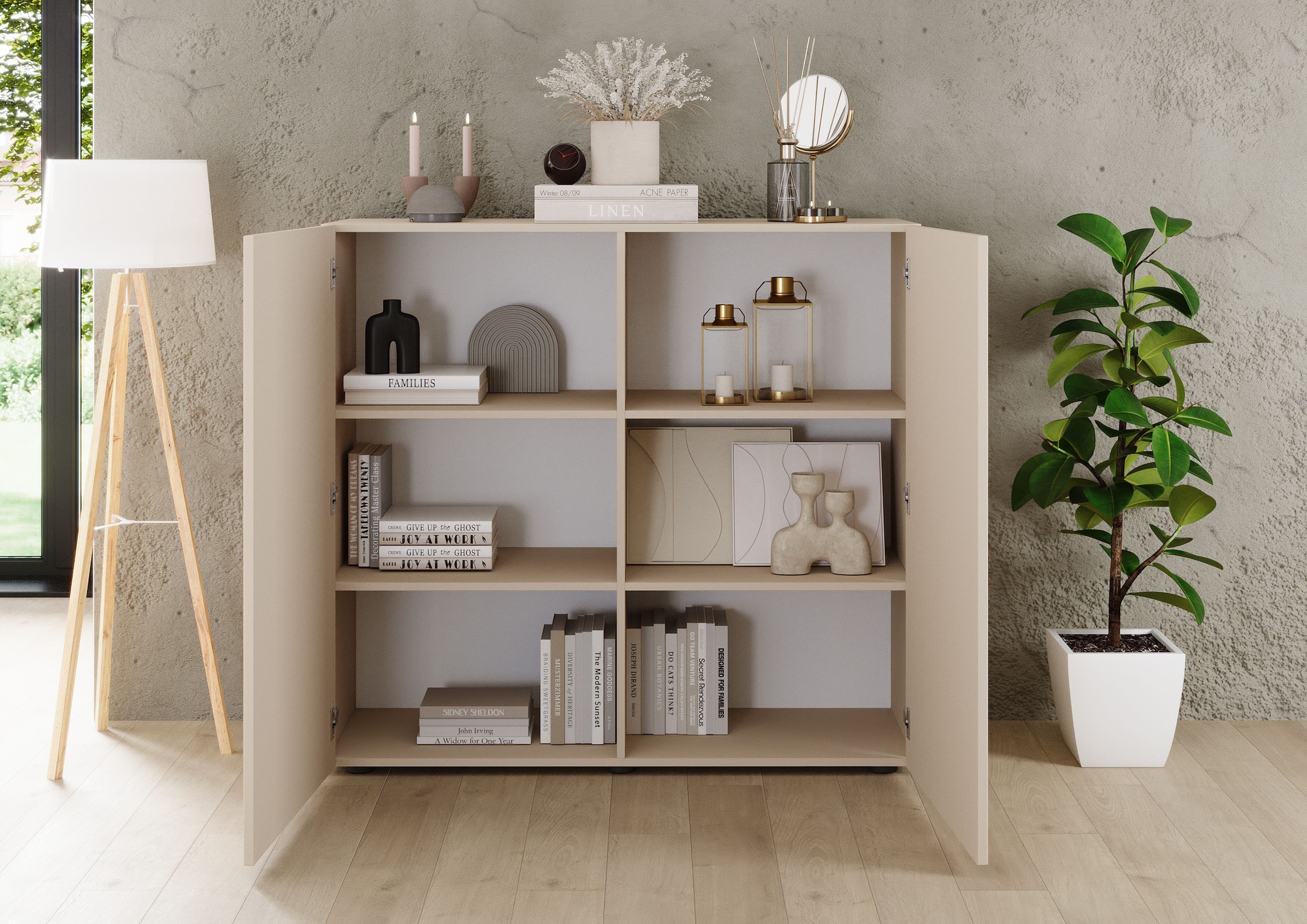 INOSIGN Highboard »Rio Höhe 111 cm u. Breite 120 cm, Kommode mit 2 Türen,«, geriffelte Front, modern u. elegant, viel Stauraum