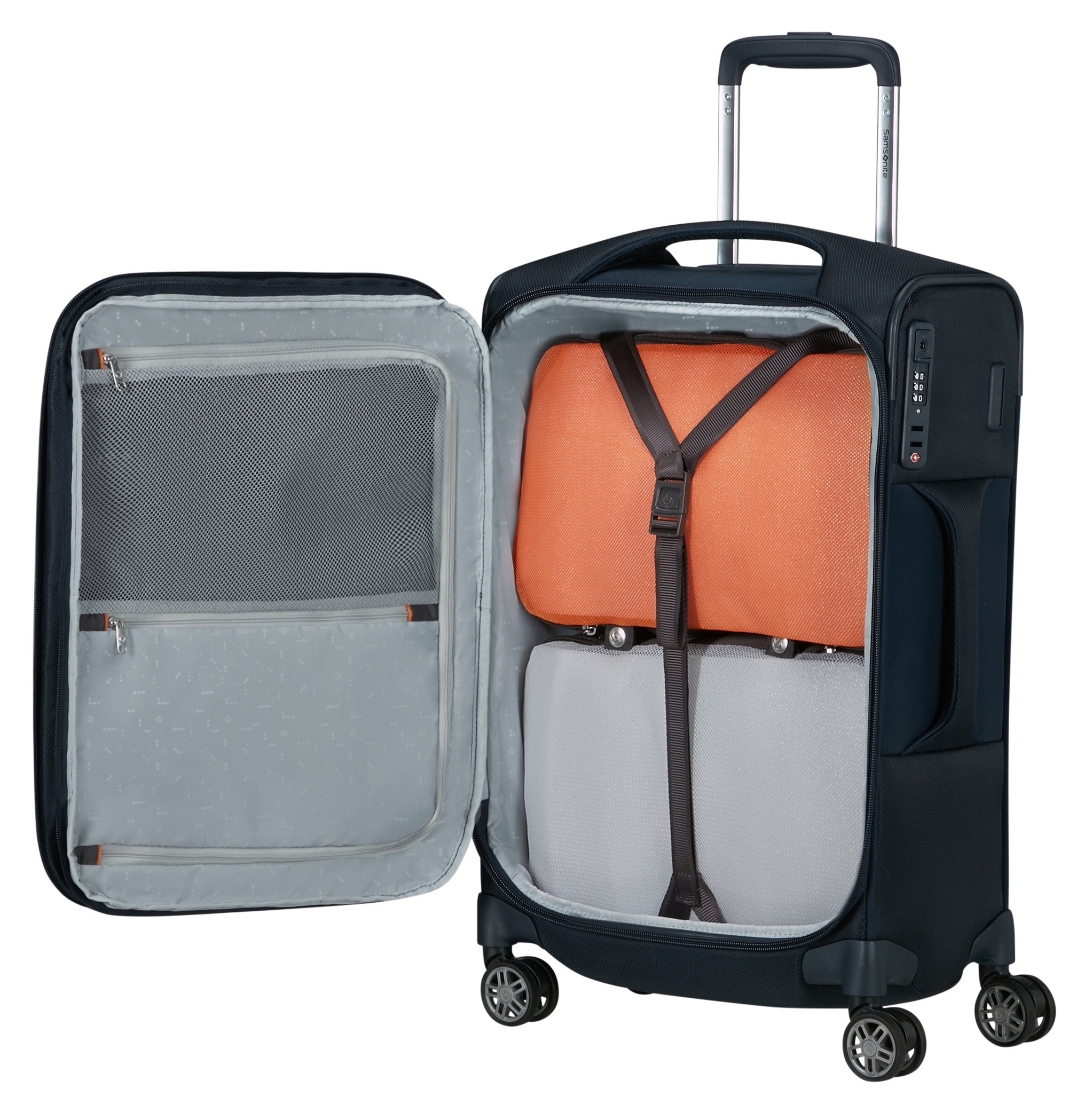 Samsonite Weichgepäck-Trolley »RE-LITE, verschiedene Größen und Farben«, (Set, 2 St., mit 2 Packwürfeln), 4 Rollen, Reisekoffer TSA-Schloss Stickerbogen Volumenerweiterung Laptopfach