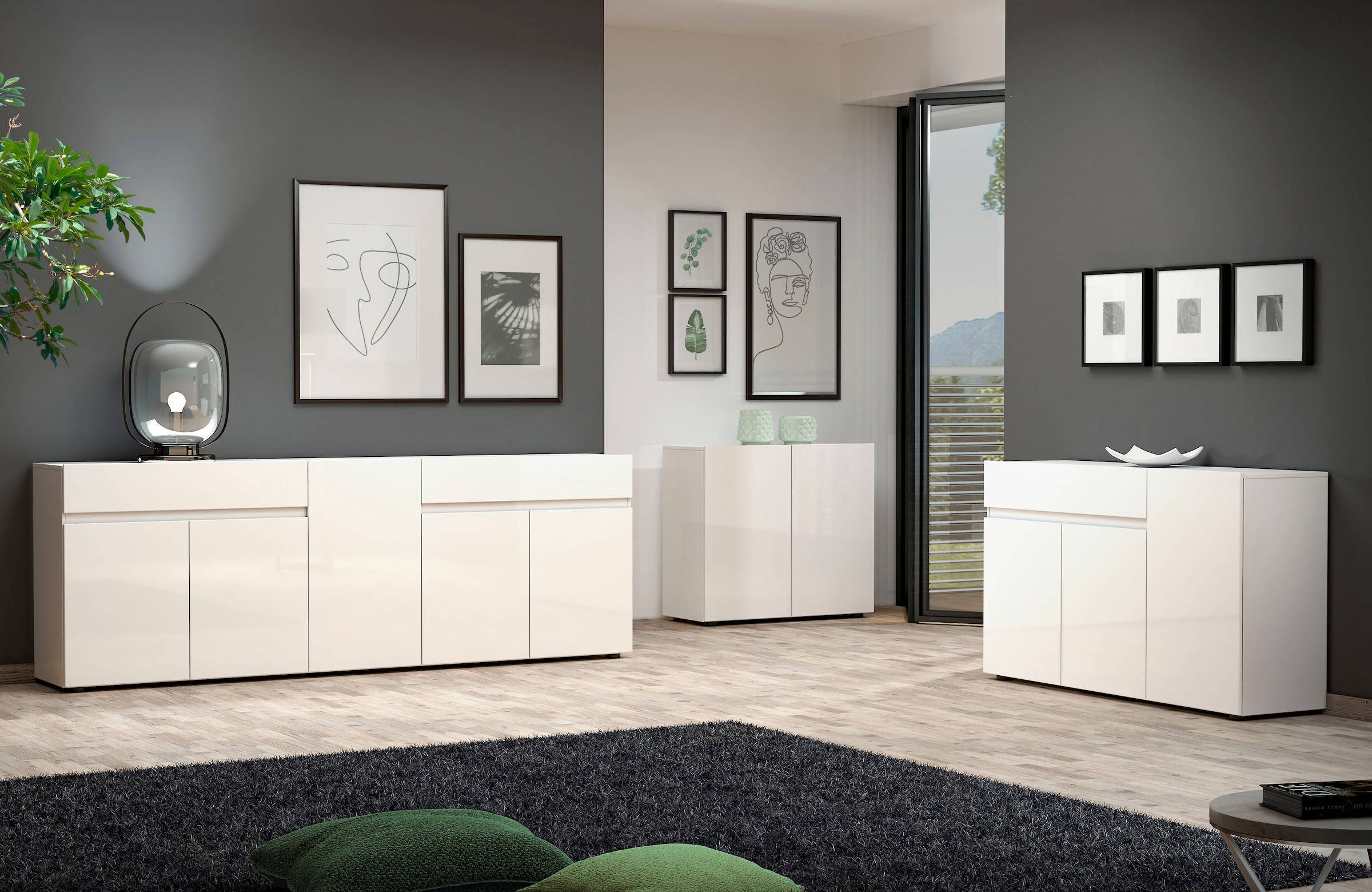Home affaire Sideboard »MISTER, Kommode, Lowboard, Breite 90 cm, Made in Italy« Korpus und Fronten komplett Hochglanz lackiert