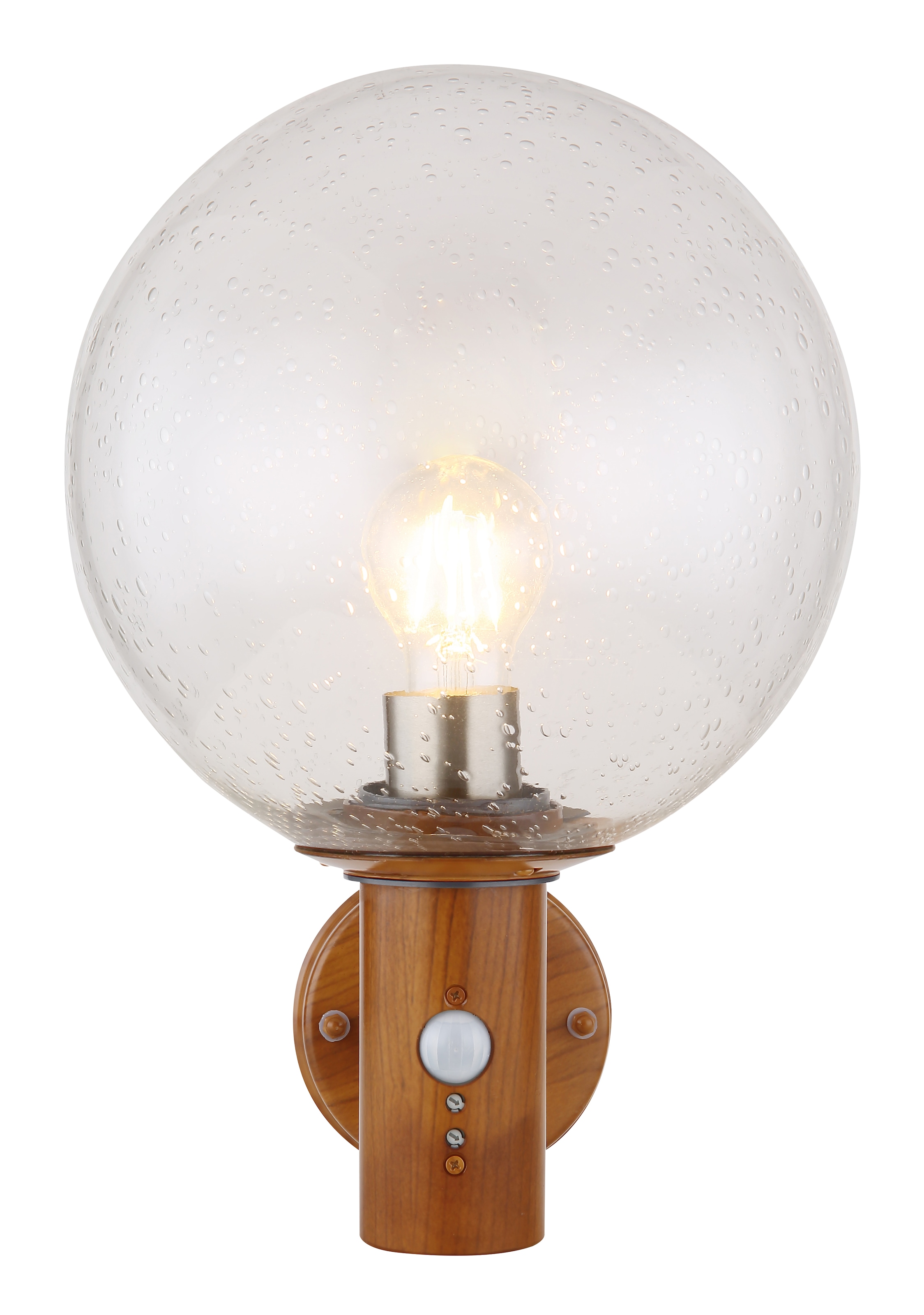 GLOBO LIGHTING Außen-Wandleuchte »OSSY«, Leuchtmittel E27 | ohne Leuchtmittel, Außenlampe/holzoptik/IP44/Terrasse/Wand/Glas/Sensor