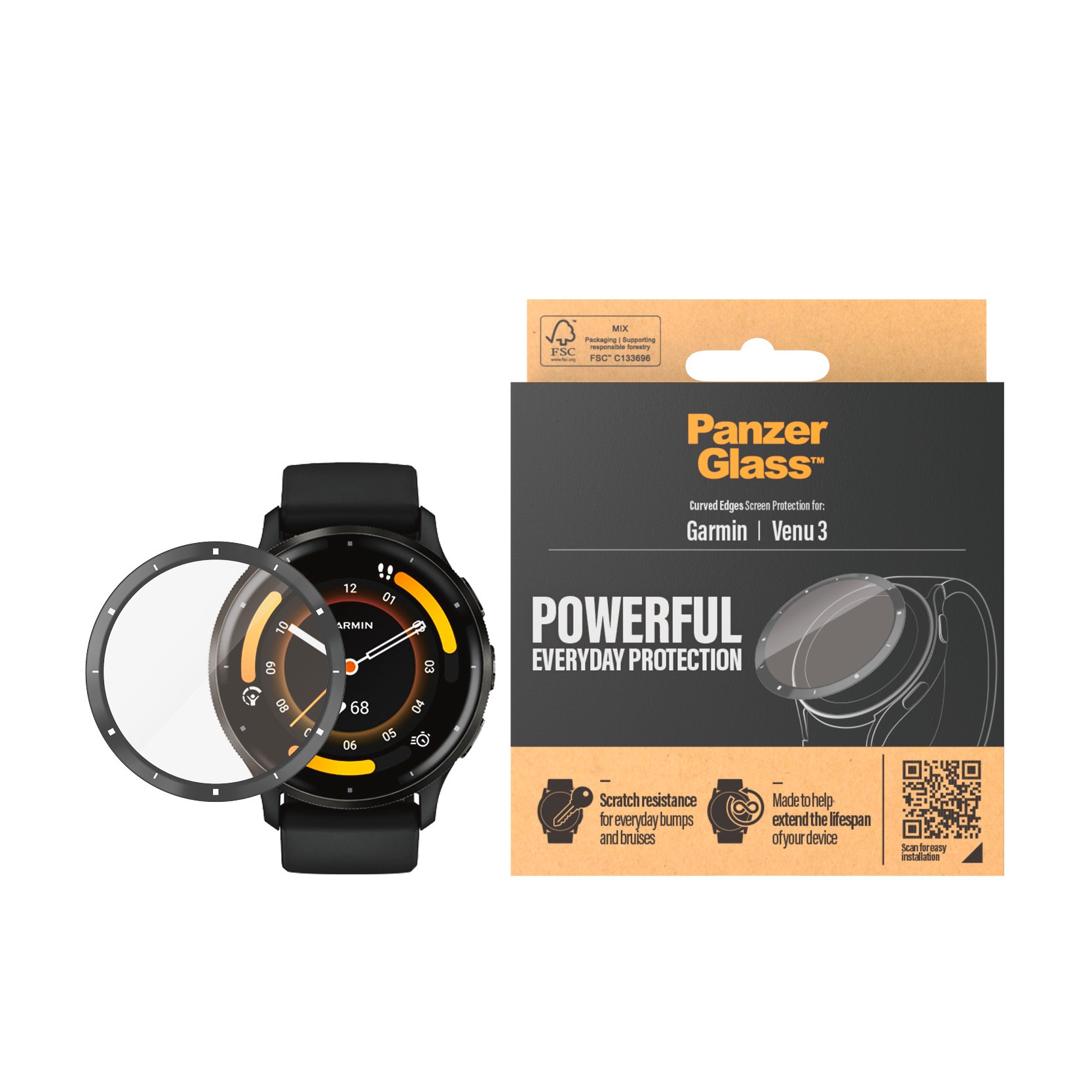 PanzerGlass Displayschutzglas »Curved Edges Screen Protector«, für Garmin Venu 3, Displayschutzfolie, Schutzfolie, Bildschirmschutz, kratz- & stoßfest