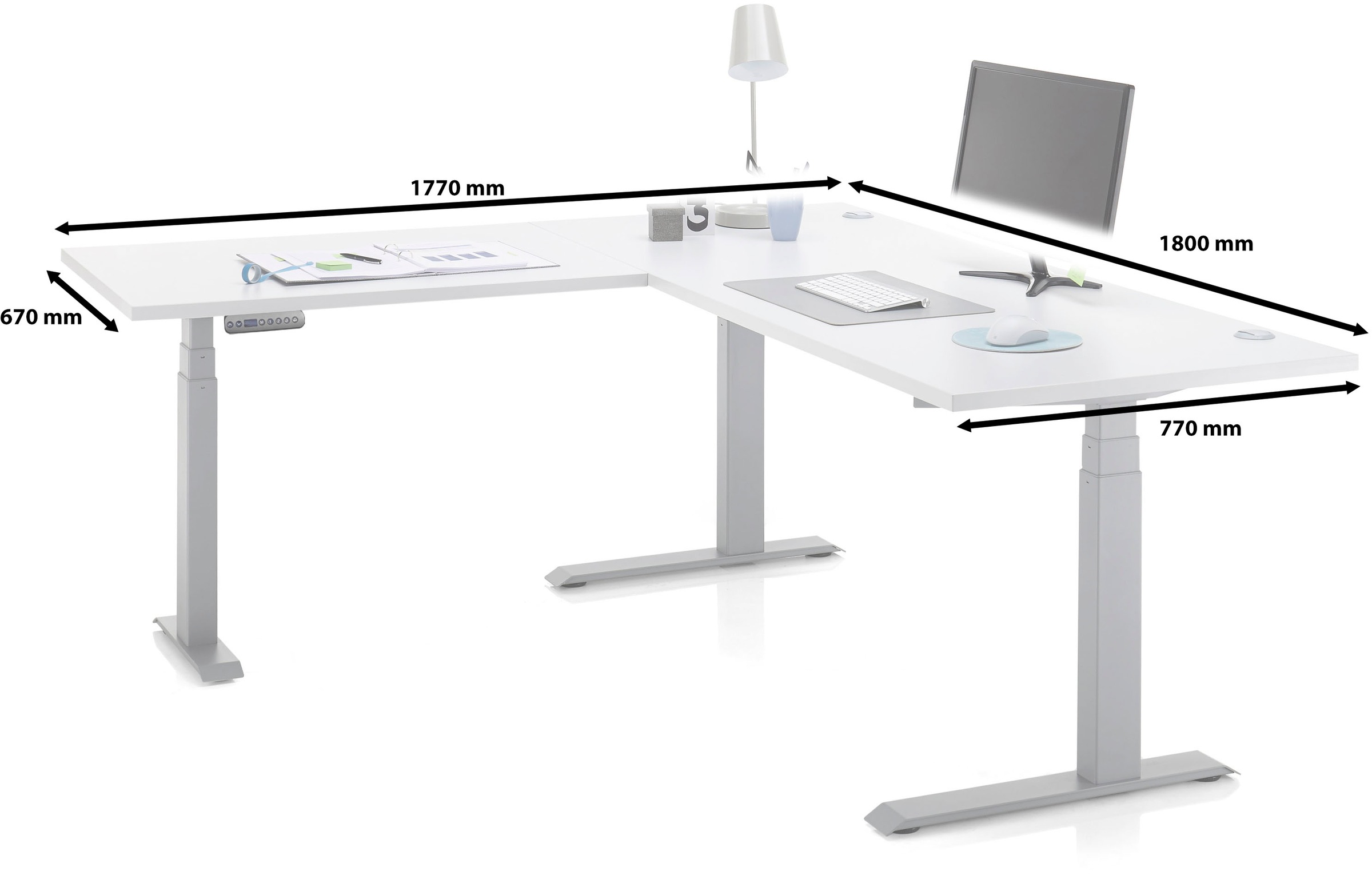 BEGA OFFICE Eckschreibtisch »Ben«, (1 St.), elektrisch höhenverstellbarer Desk mit 4 Memory Tasten, 180x177 cm