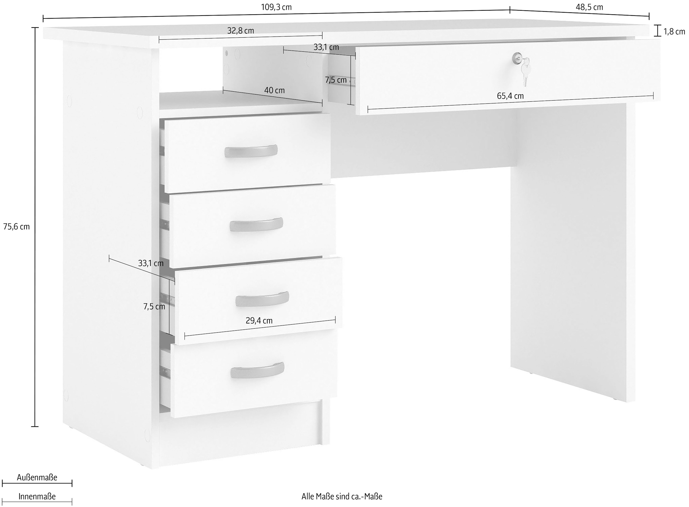 INOSIGN Schreibtisch »Function Plus, Arbeitstisch, Bürotisch«, mit 4 Schubladen, 1 offenes Fachbreite 110 cm