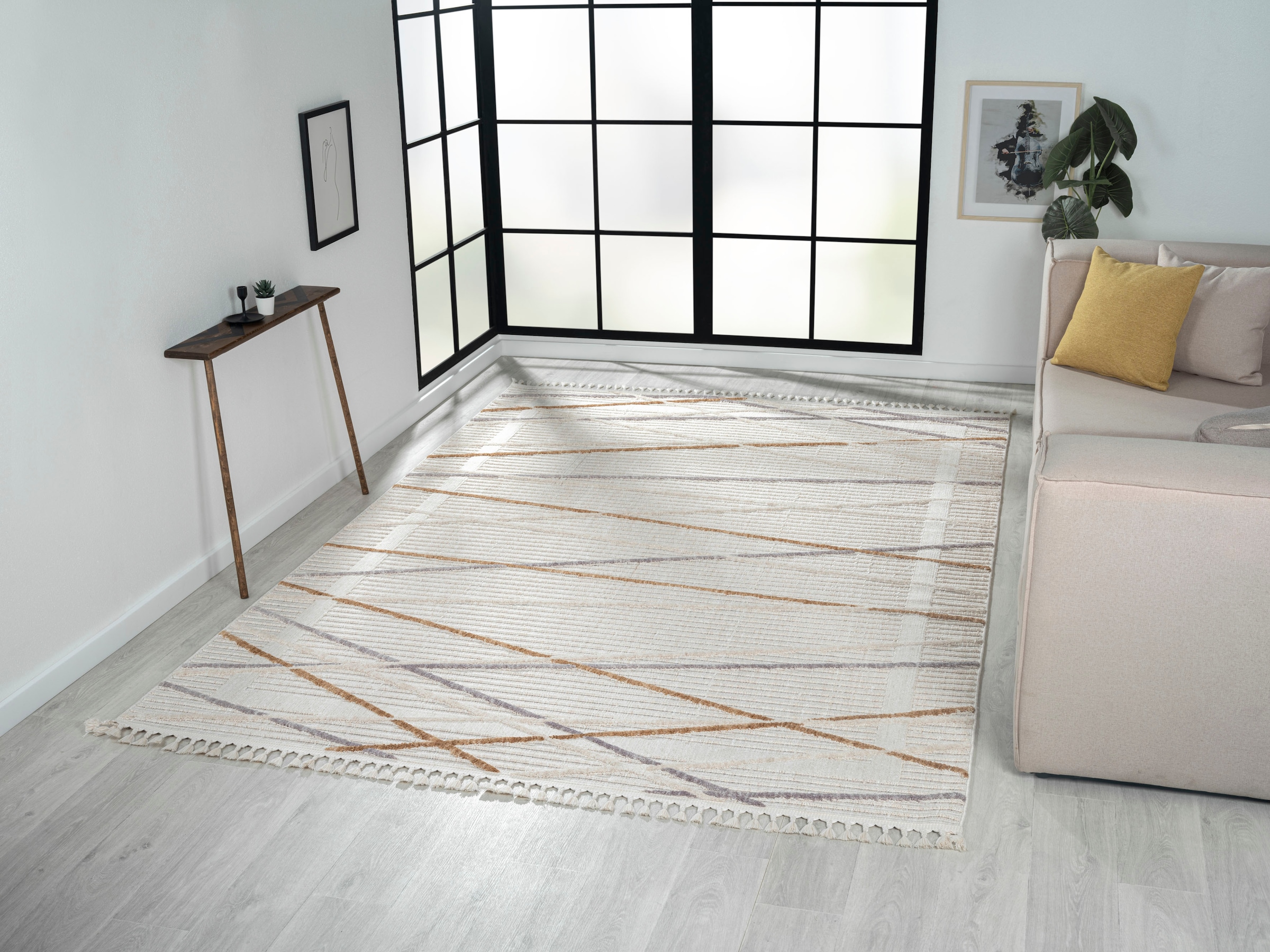 Myflair Möbel & Accessoires Teppich "Luana 1, LAGERRÄUMUNG" rechteckig 10 mm Höhe Kurzflor, Sisal Optik, Hoch-Tief Effekt, mit Fransen, besonders weich