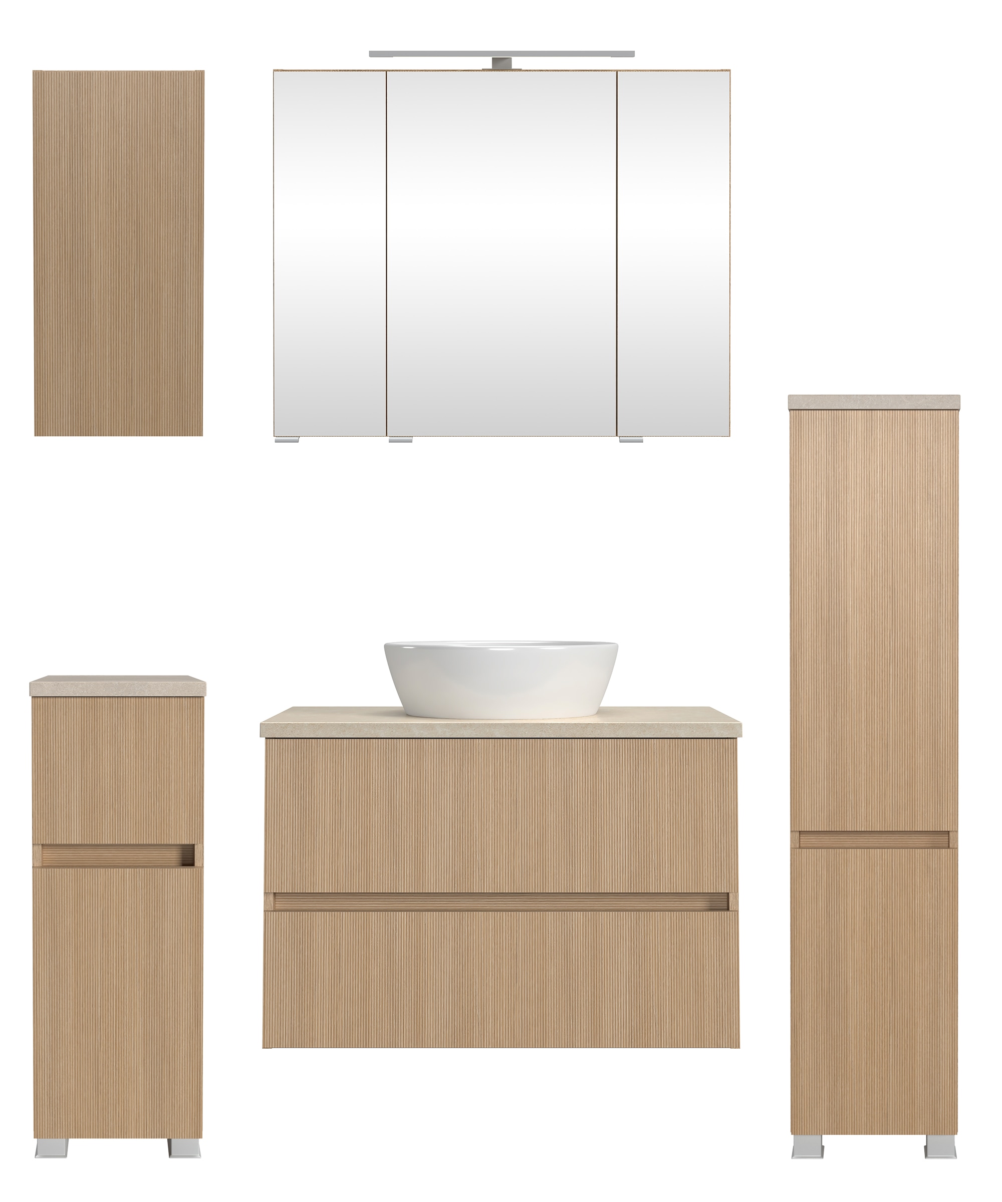 welltime Badmöbel-Set "EIXO, 5tlg.-Set: Spiegelschrank, Waschtisch und Beim günstig online kaufen