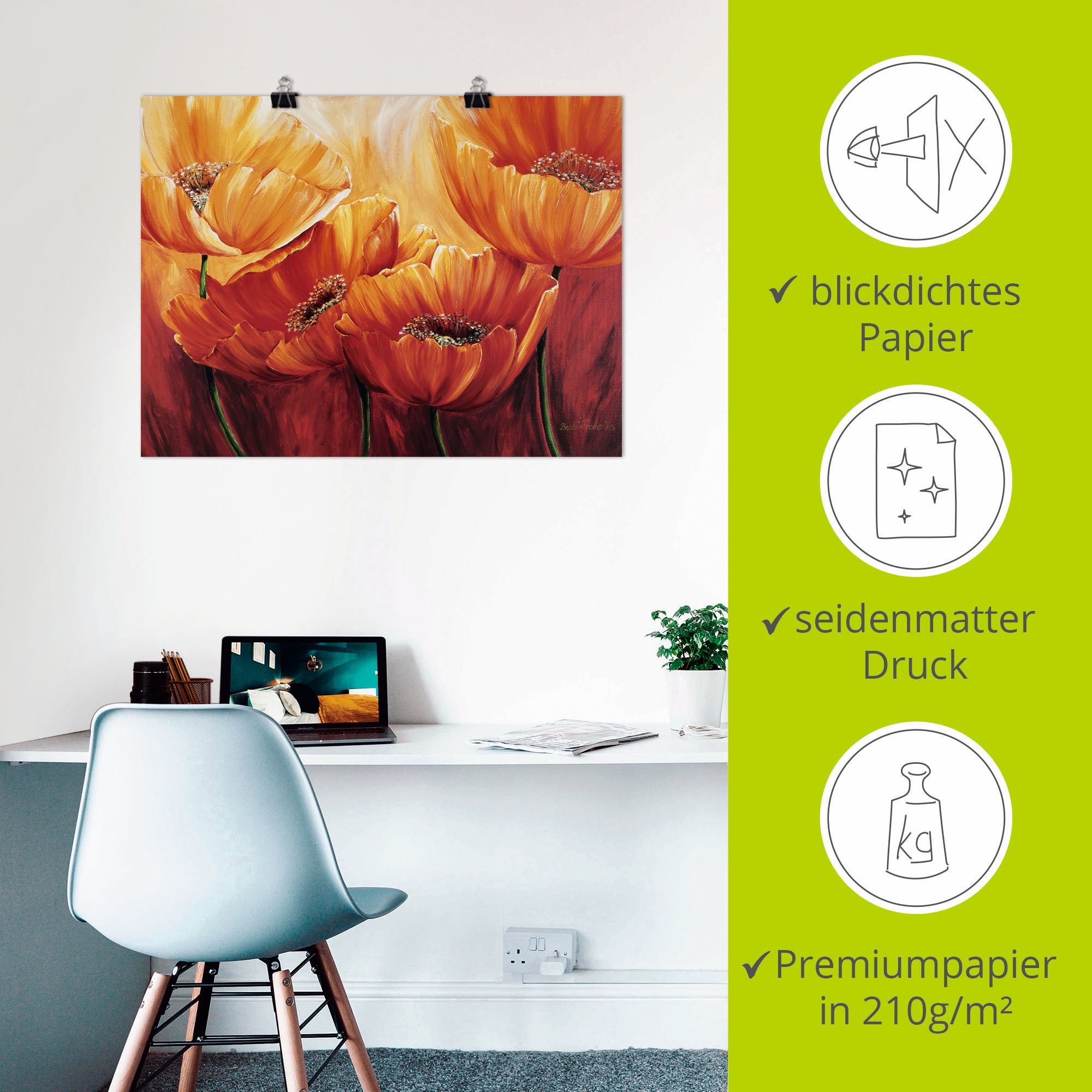 Artland Wandbild »Vier Mohnblumen«, Blumen, (1 St.), als Leinwandbild, Poster in verschied. Größen
