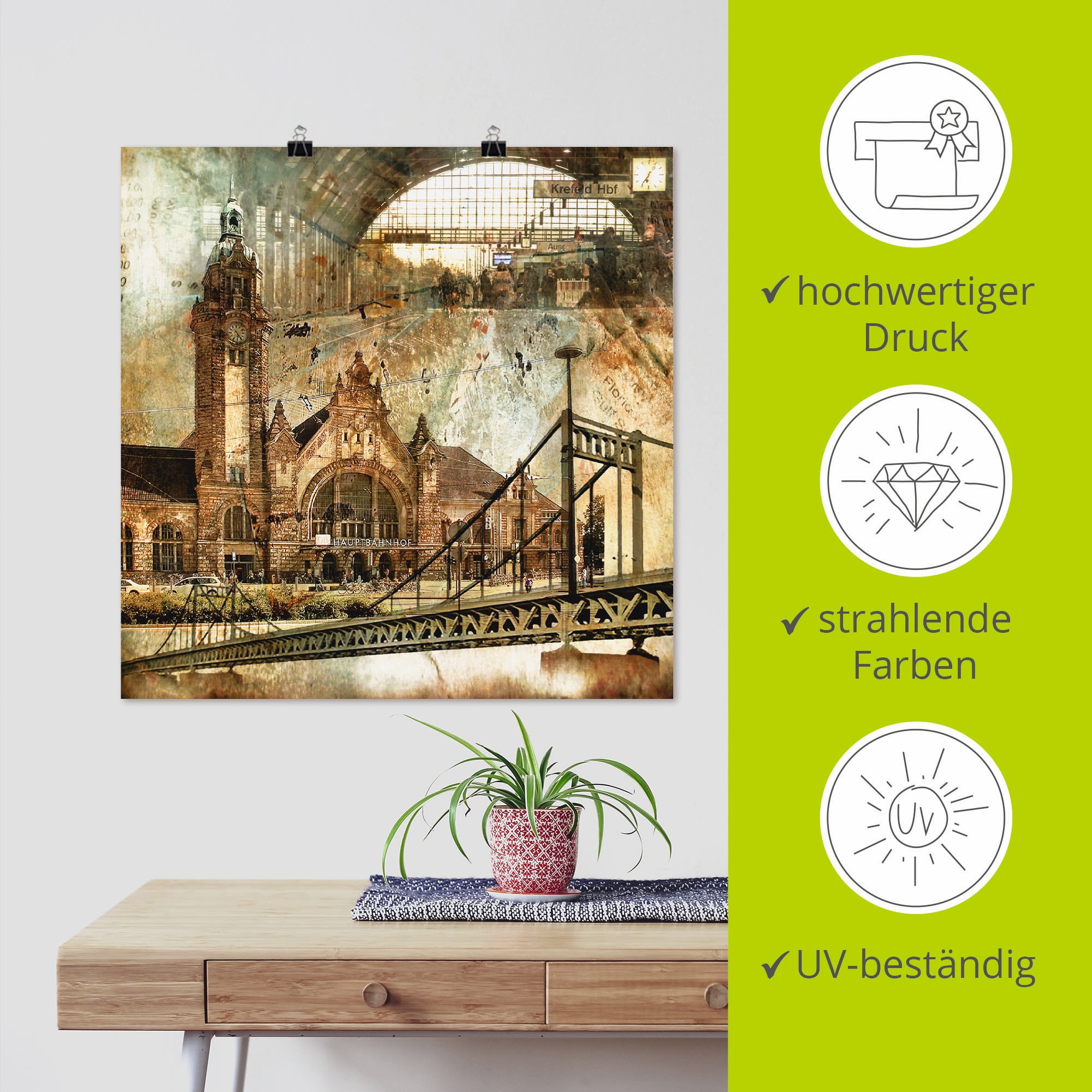 Artland Wandbild »Krefeld Skyline Abstrakte Collage«, Gebäude, (1 St.), als Leinwandbild, Poster in verschied. Größen