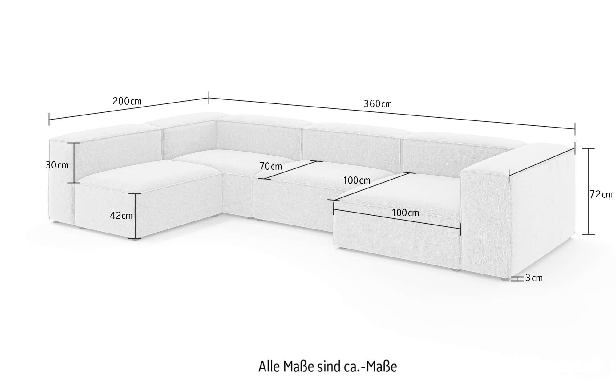 INOSIGN Wohnlandschaft »HAILY U-Form mit Ottomane links/rechts, Maße B/T/H: 360/200/72 cm«, als Modul oder separat verwendbar, für individuelle Zusammenstellung